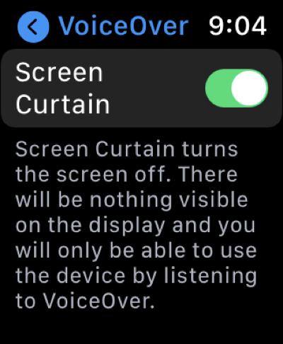 Enable Screen Curtain in Settings on Apple Watch