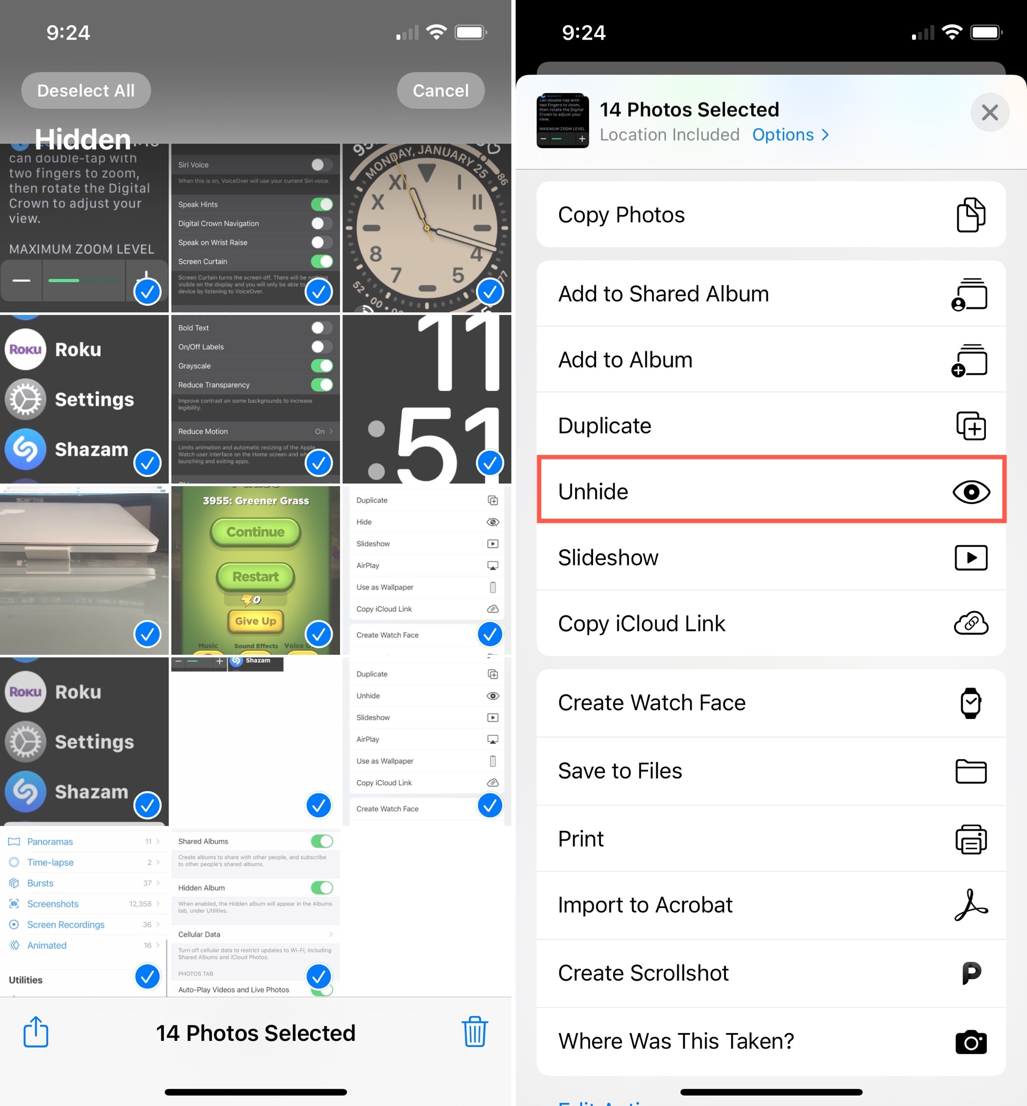 Unhide Multiple Photos on iPhone