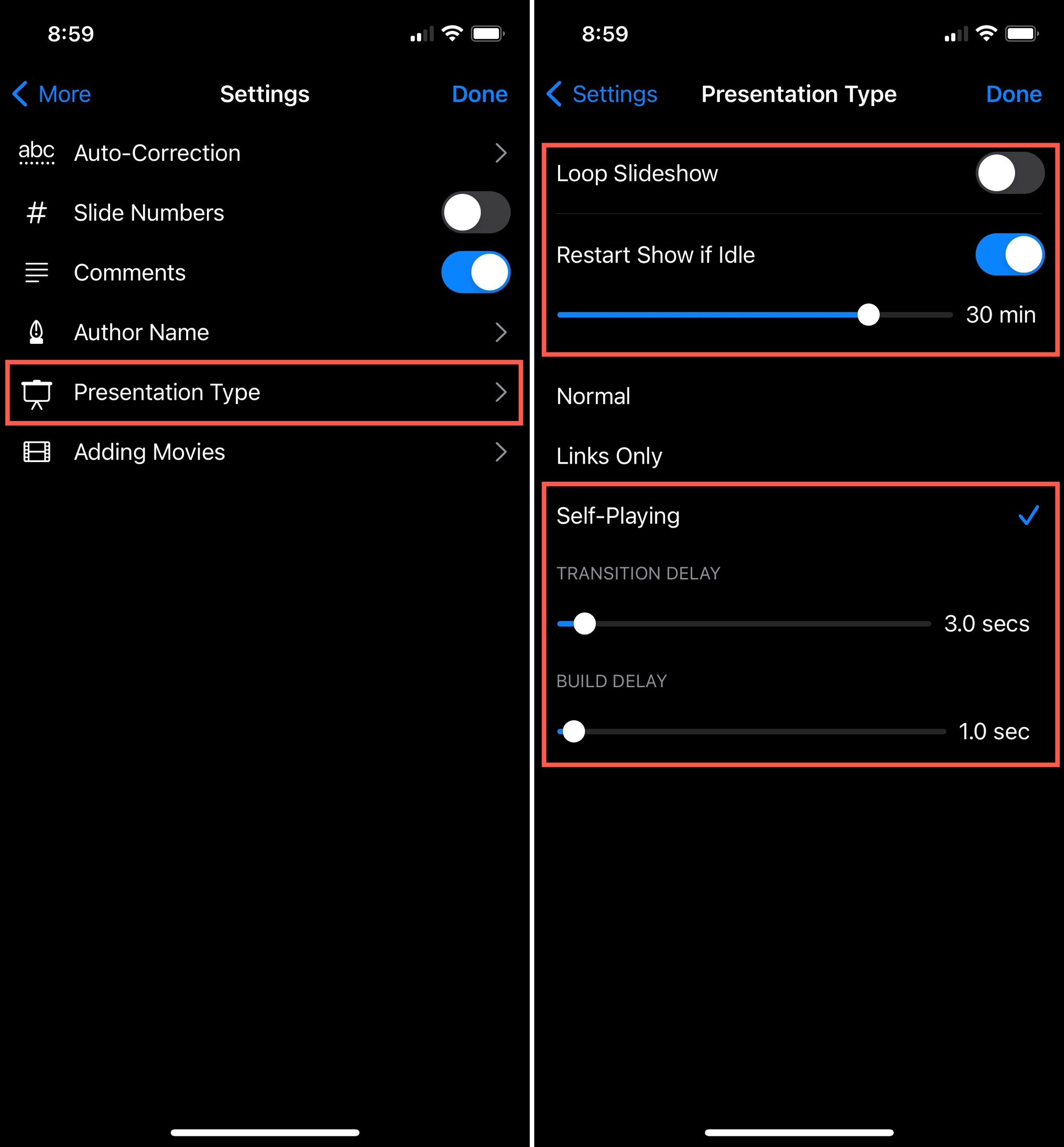 Automatically Play Loop and Restart in Keynote on iPhone
