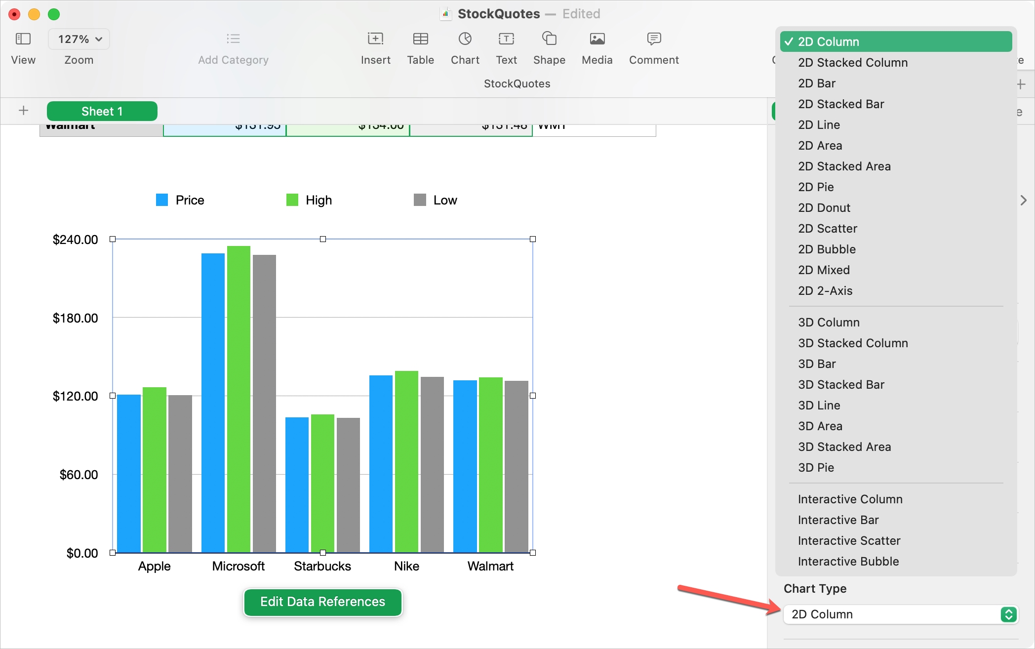 Change Chart Type in Numbers on Mac