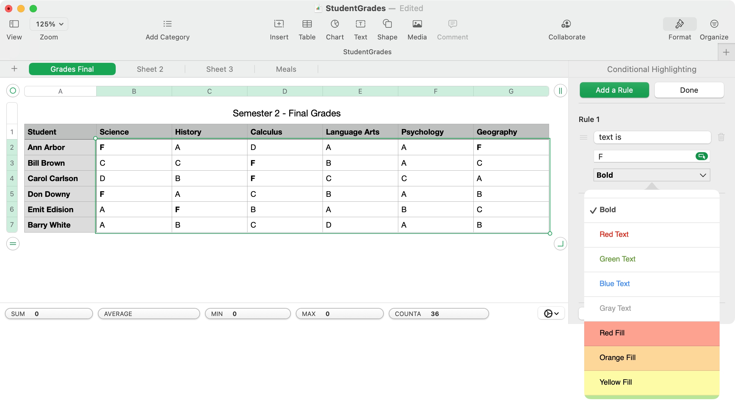 Choose Formatting in Numbers on Mac
