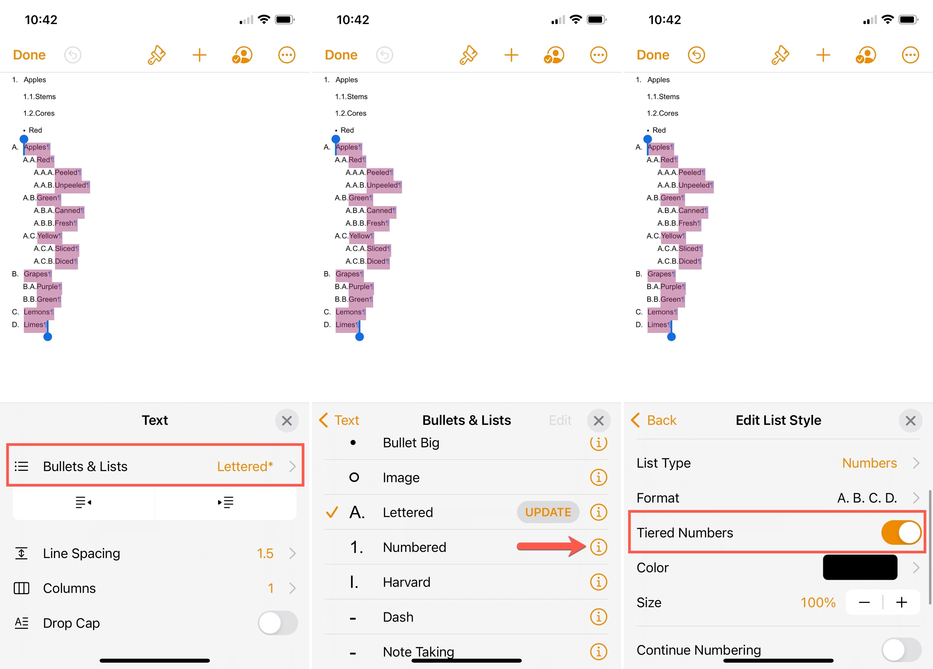 Create a Tiered List in Pages on iPhone