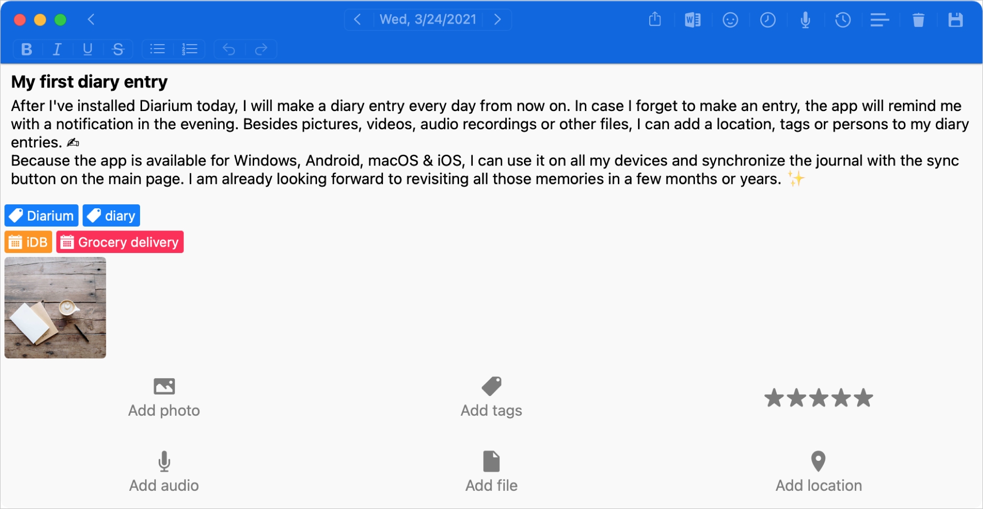 Diarium Journal App for Mac