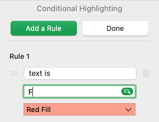 Edit Conditional Highlighting in Numbers on Mac
