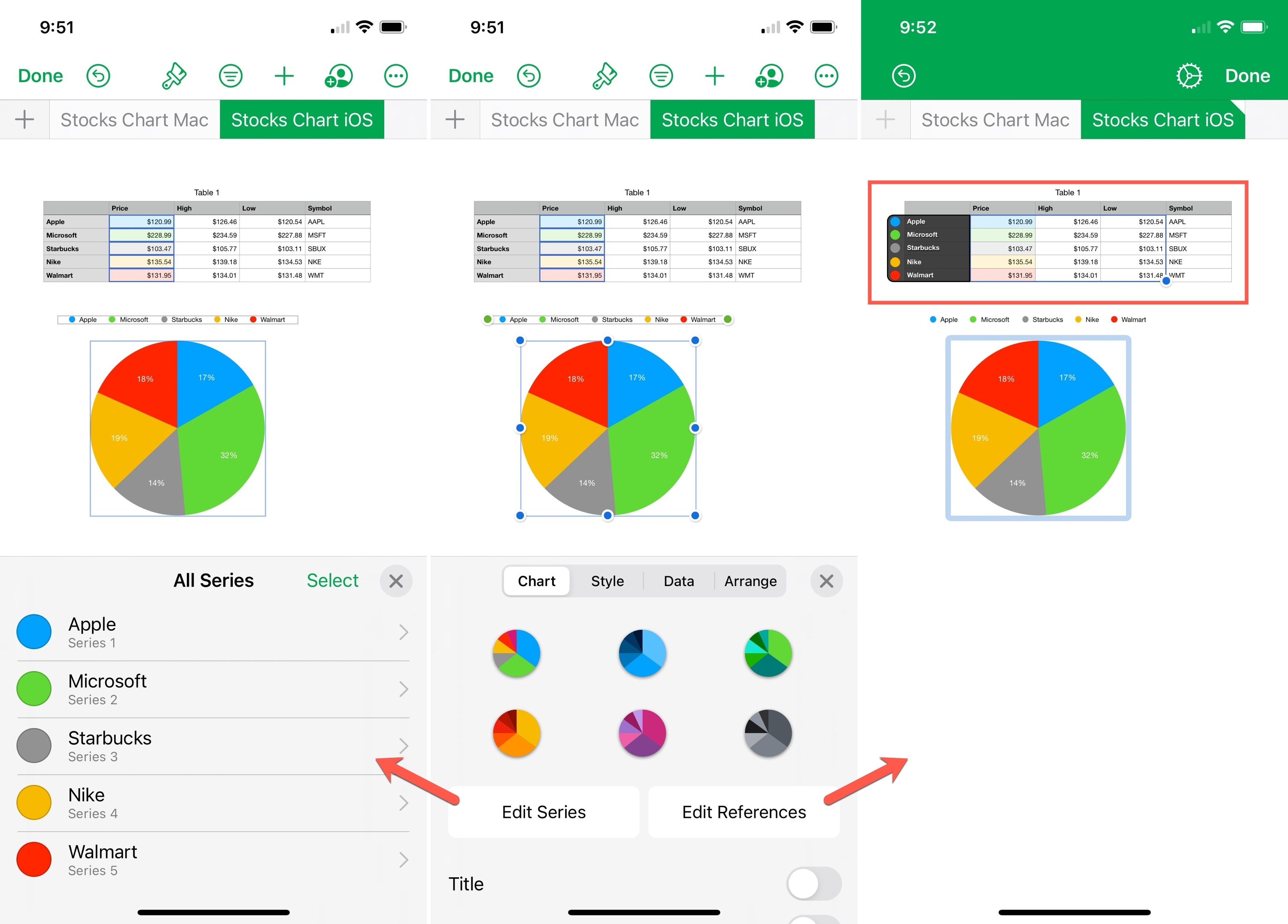 Edit Data References for a Chart in Numbers on iPhone