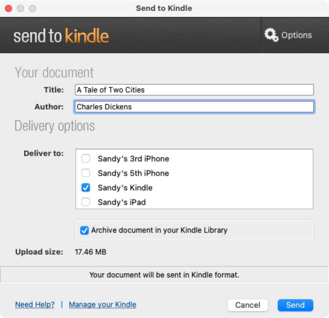 Send to Kindle App on Mac