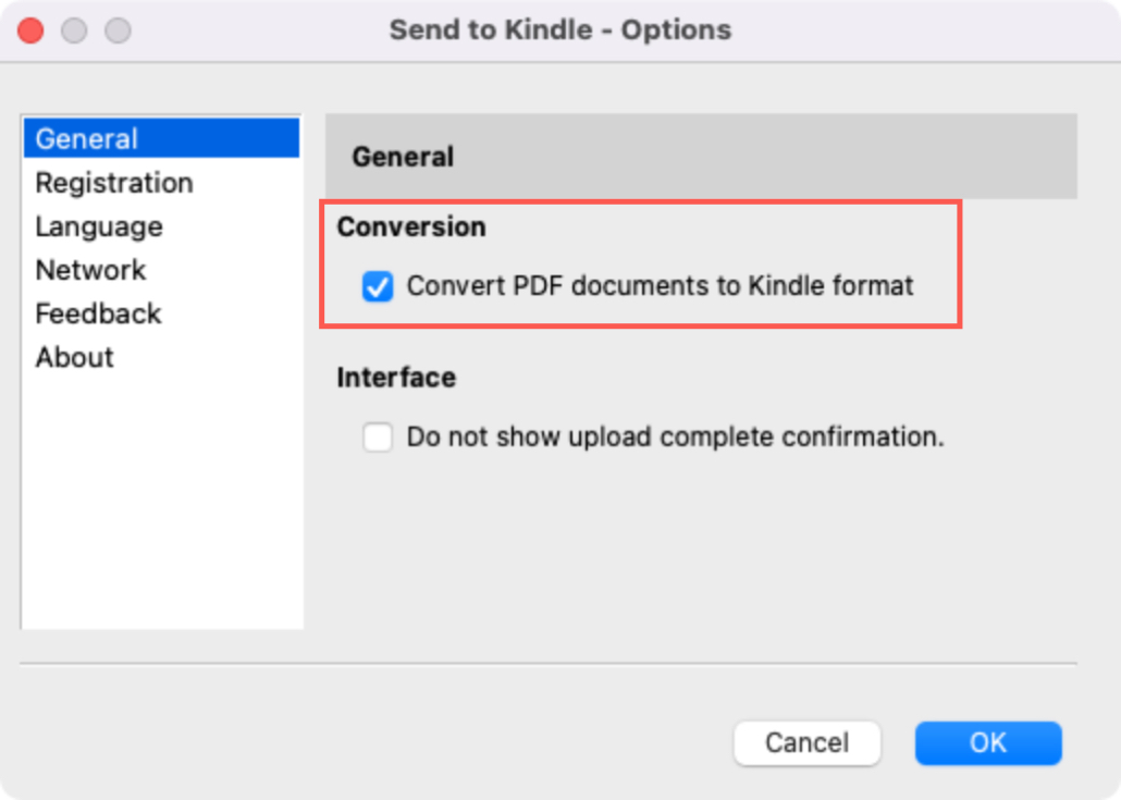 Send to Kindle Convert PDF Option