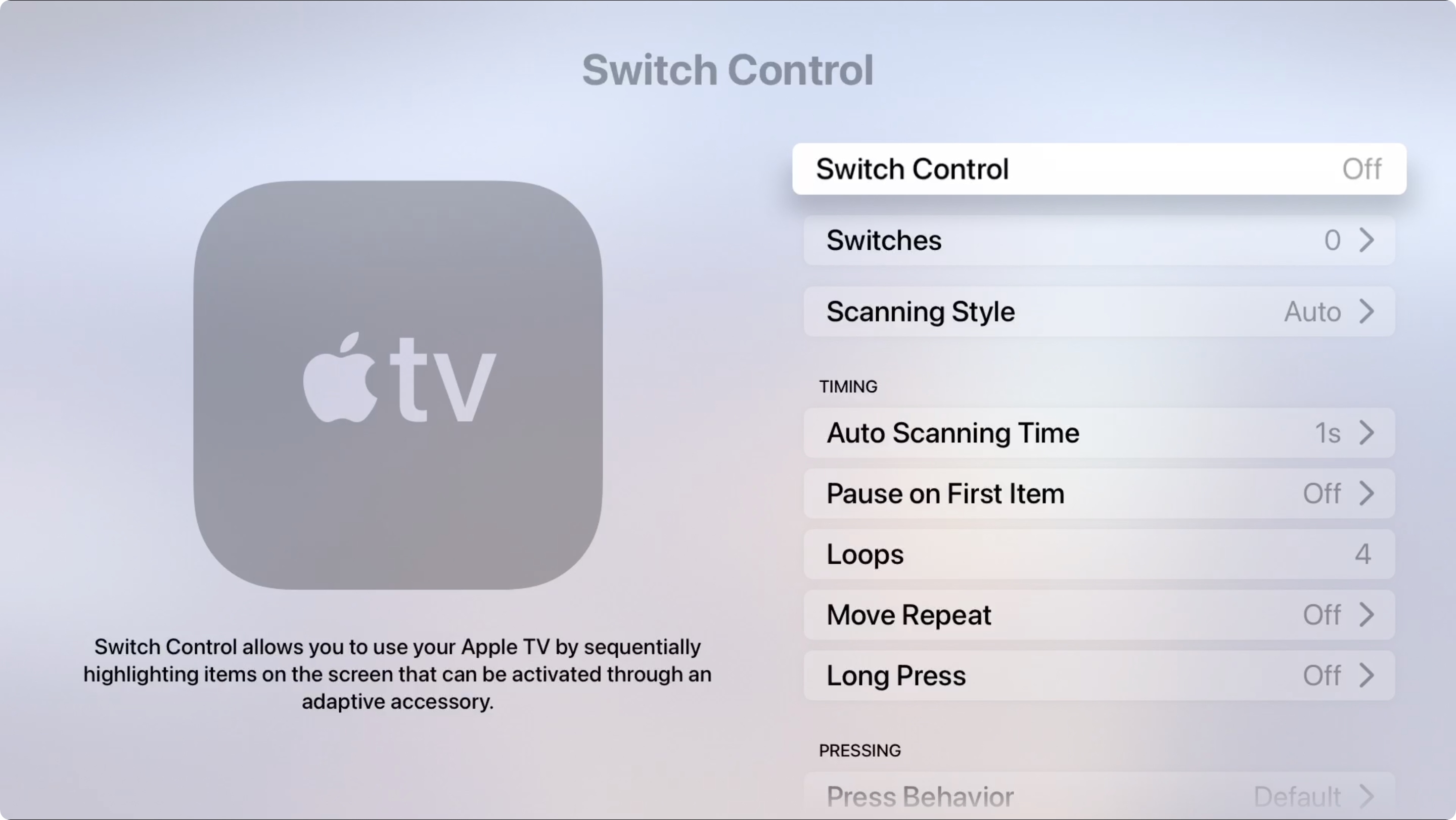 Apple TV Accessibility Switch Control
