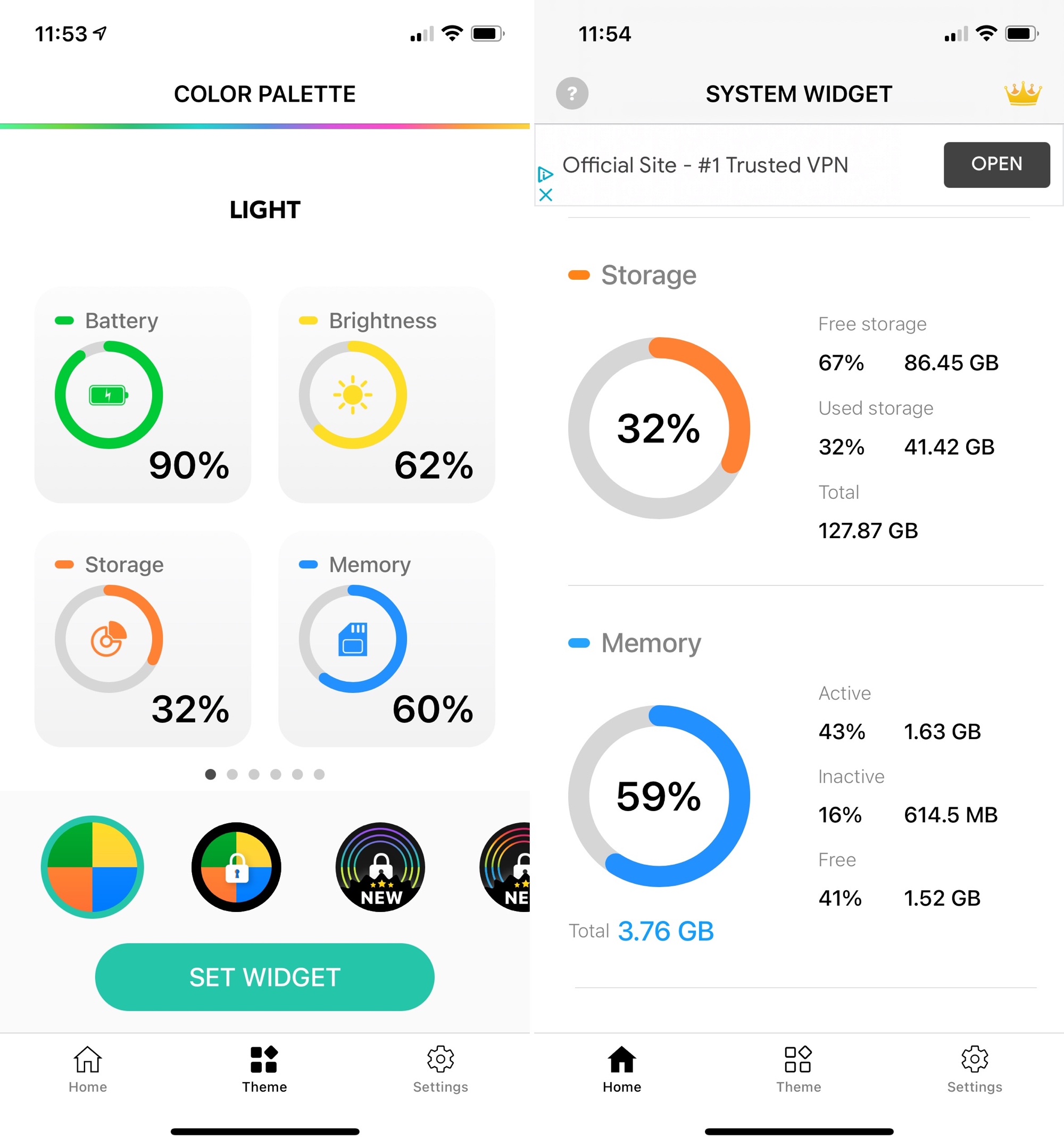 Battery and Color Widgets for iPhone