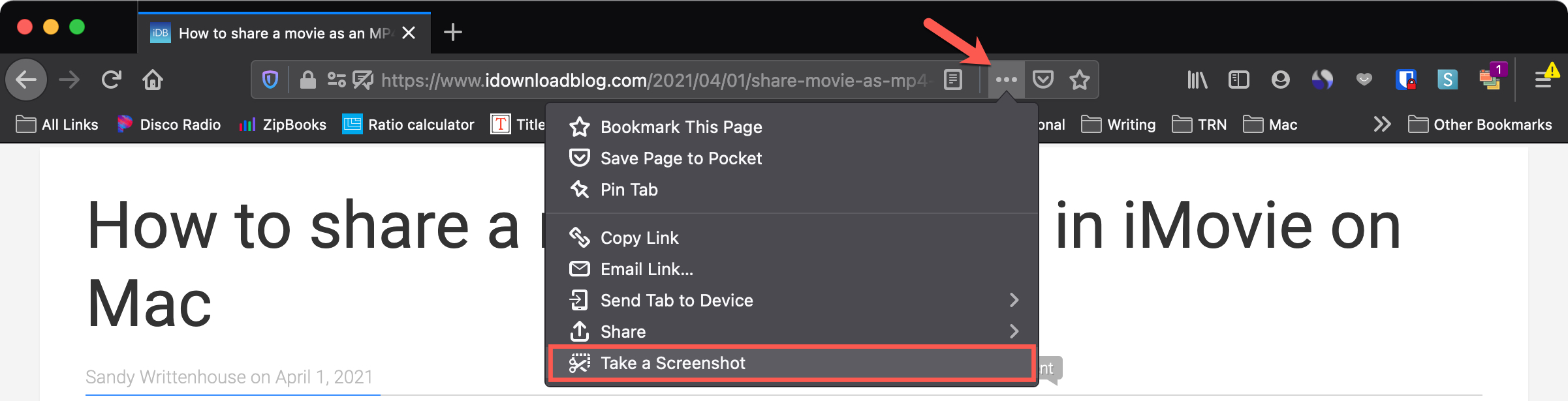 Firefox Page Actions Take a Screenshot on Mac