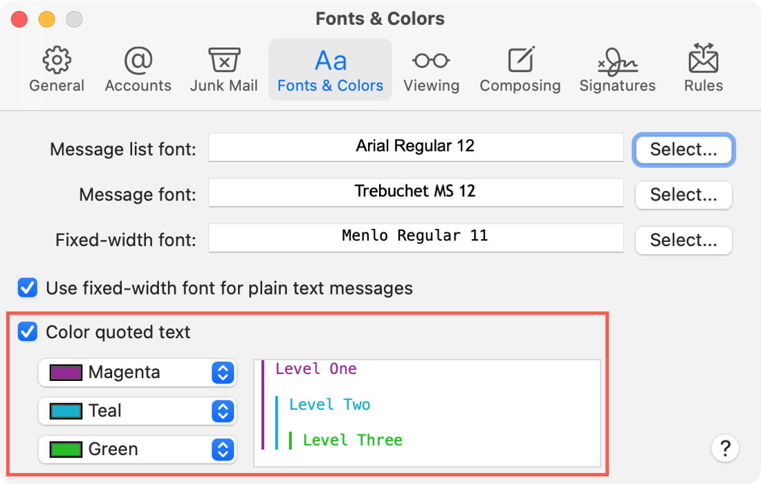 Mail Color Quoted Text on Mac