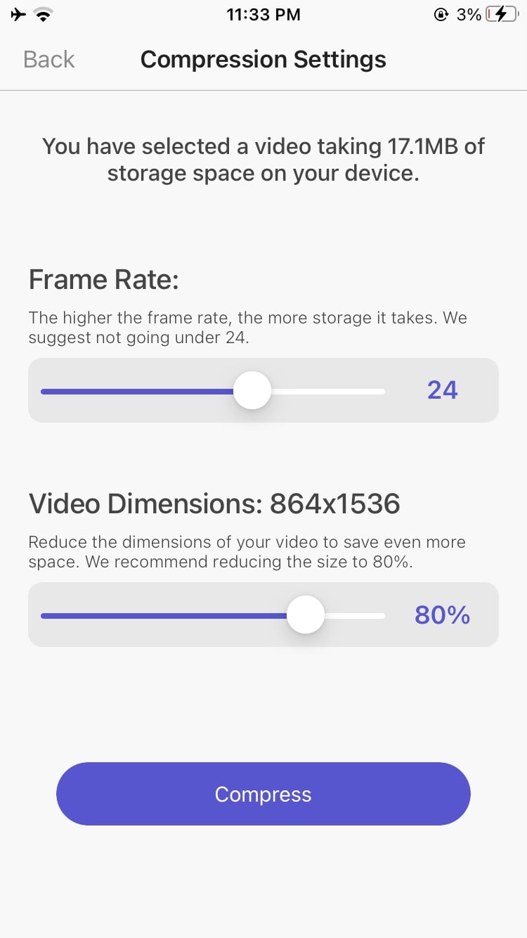 Compression Settings Compress iPhone app