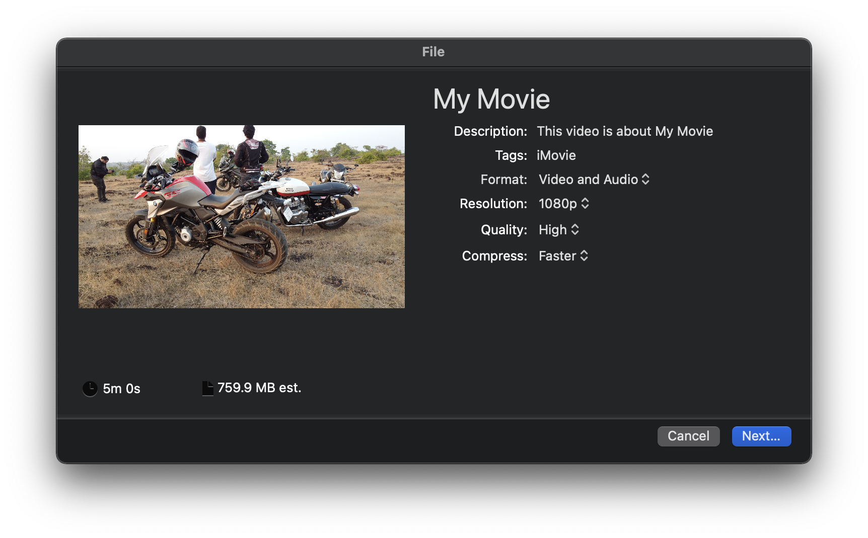 iMovie reduce video file size