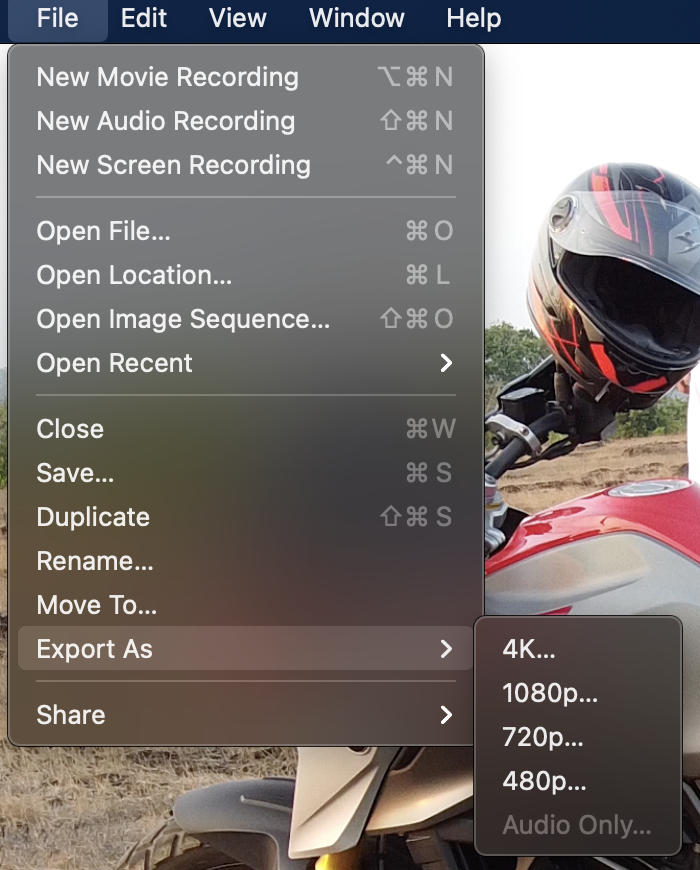QuickTime reduce video file size