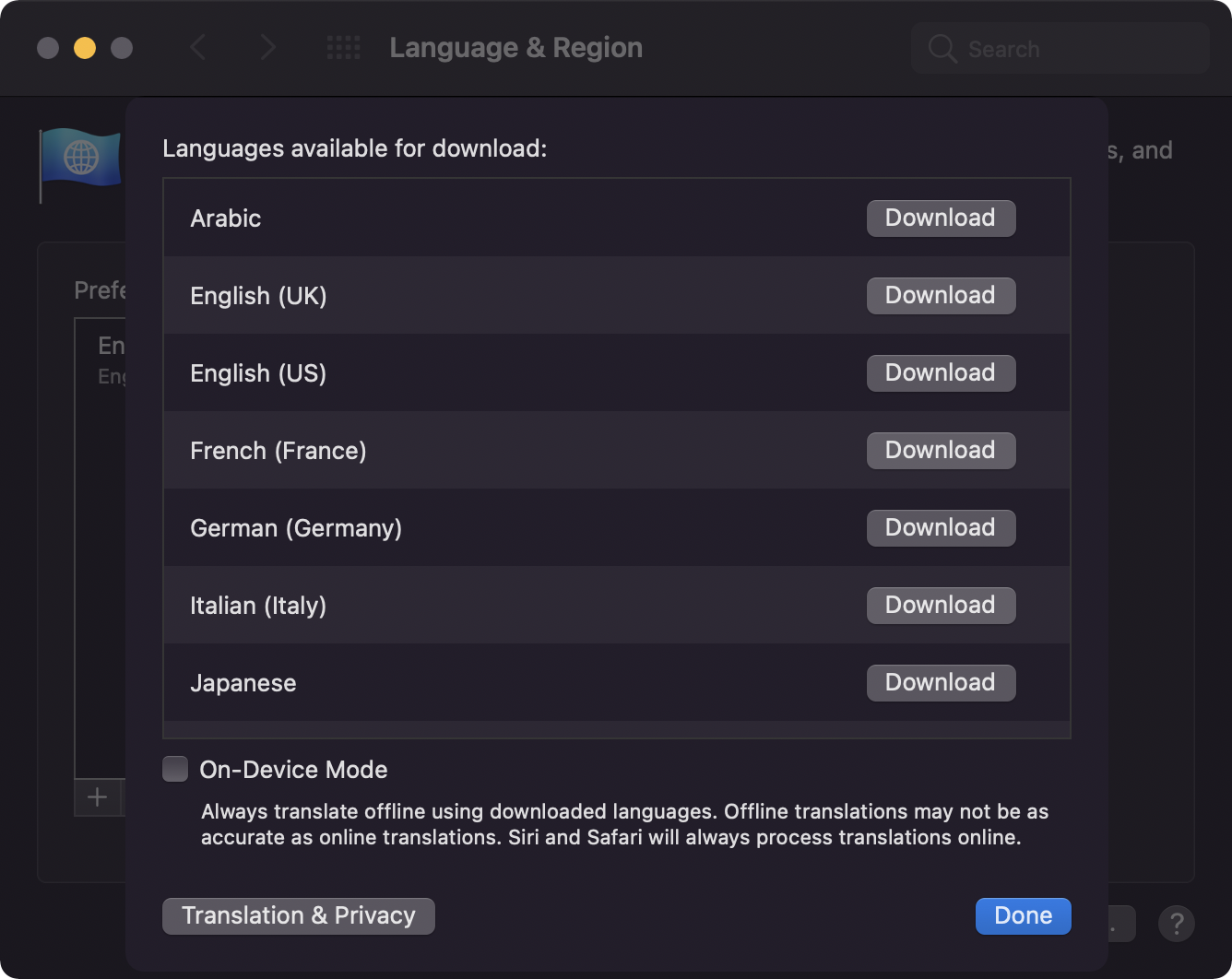 Offline translate macOS 12