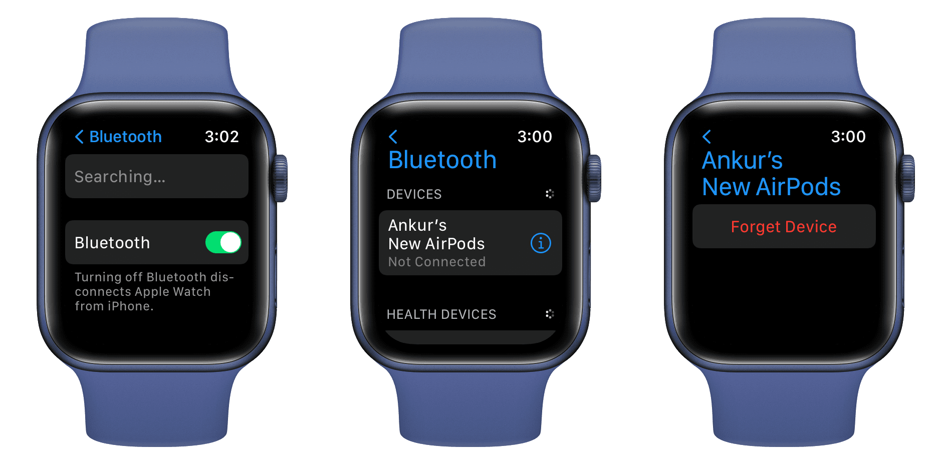 Bluetooth Settings on Apple Watch