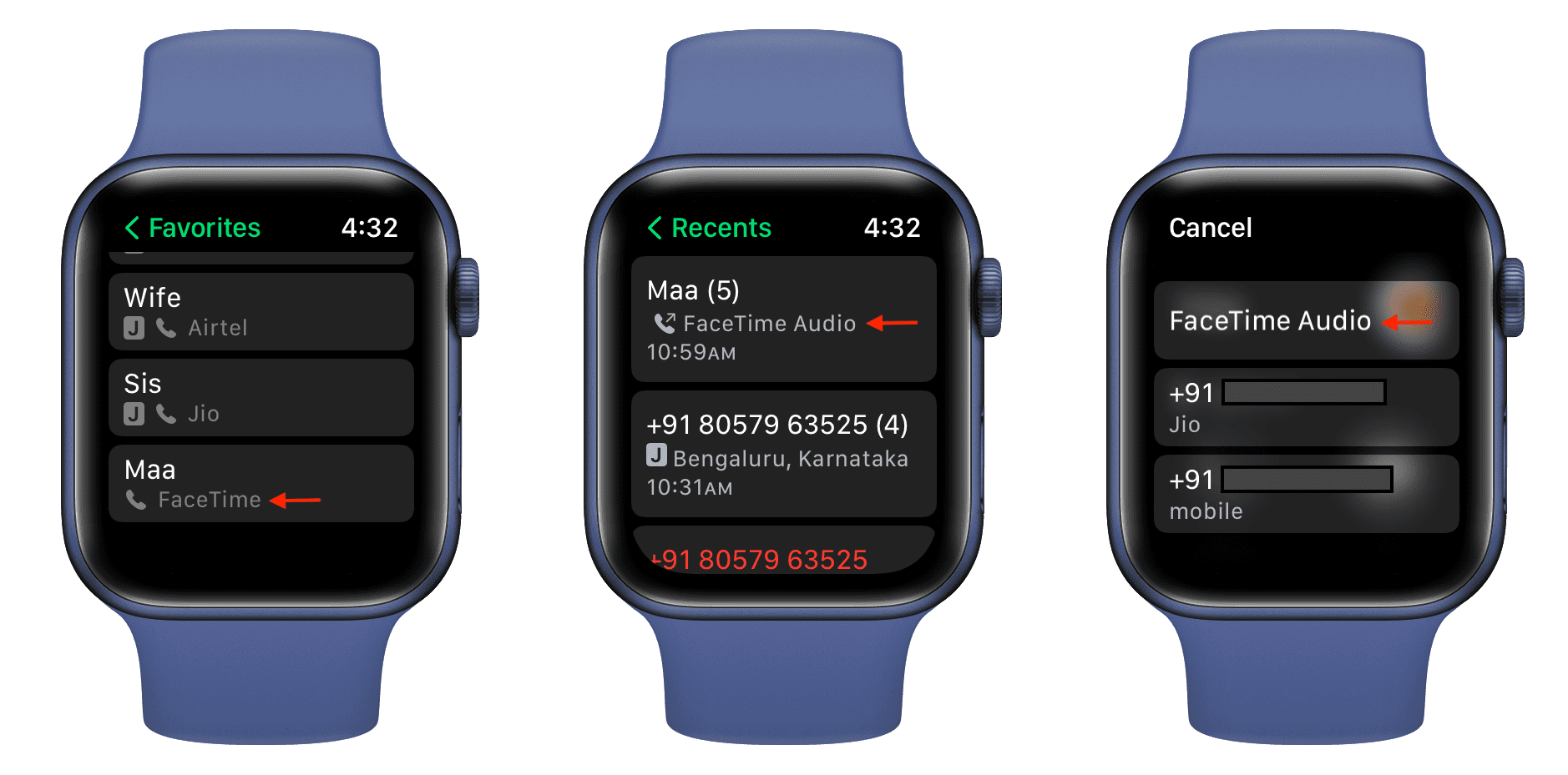 FaceTime Audio in Apple Watch Phone app