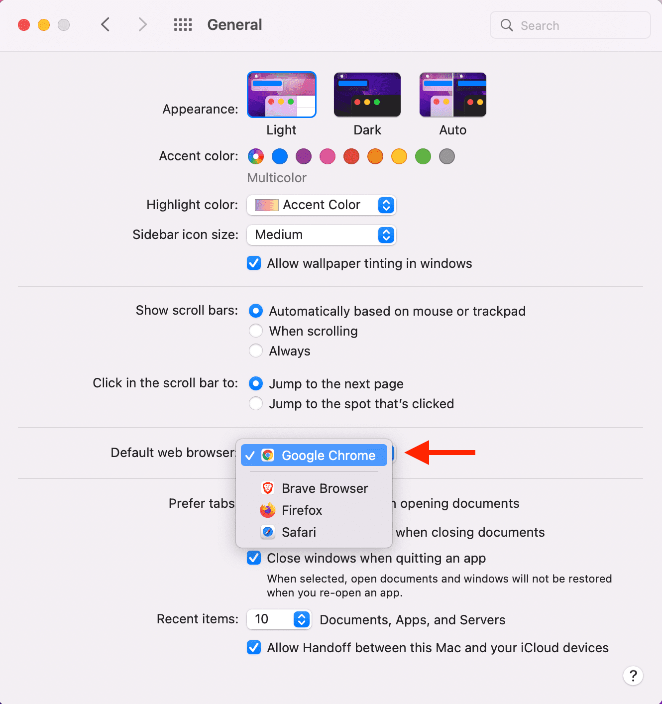 Change default web browser on Mac from System Preferences