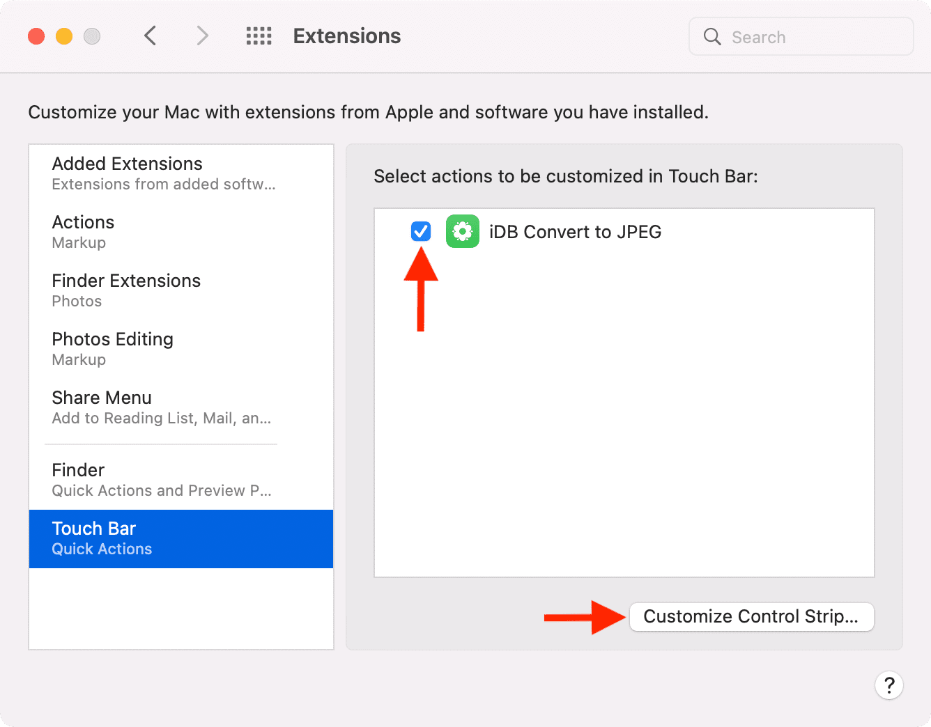 Customize Control Strip Touch Bar on Mac