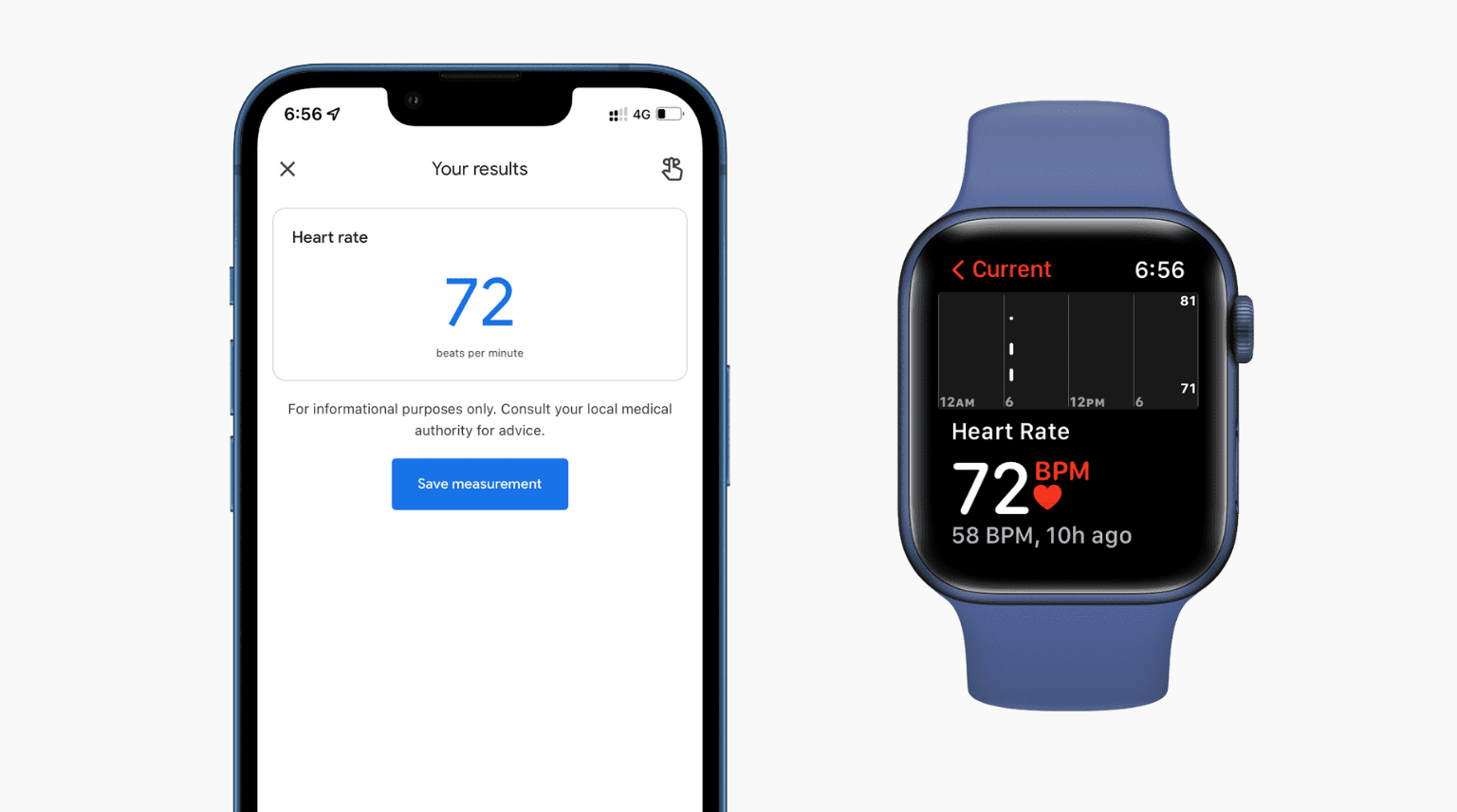 Heart rate from Google Fit and Apple Watch at 6.56 AM