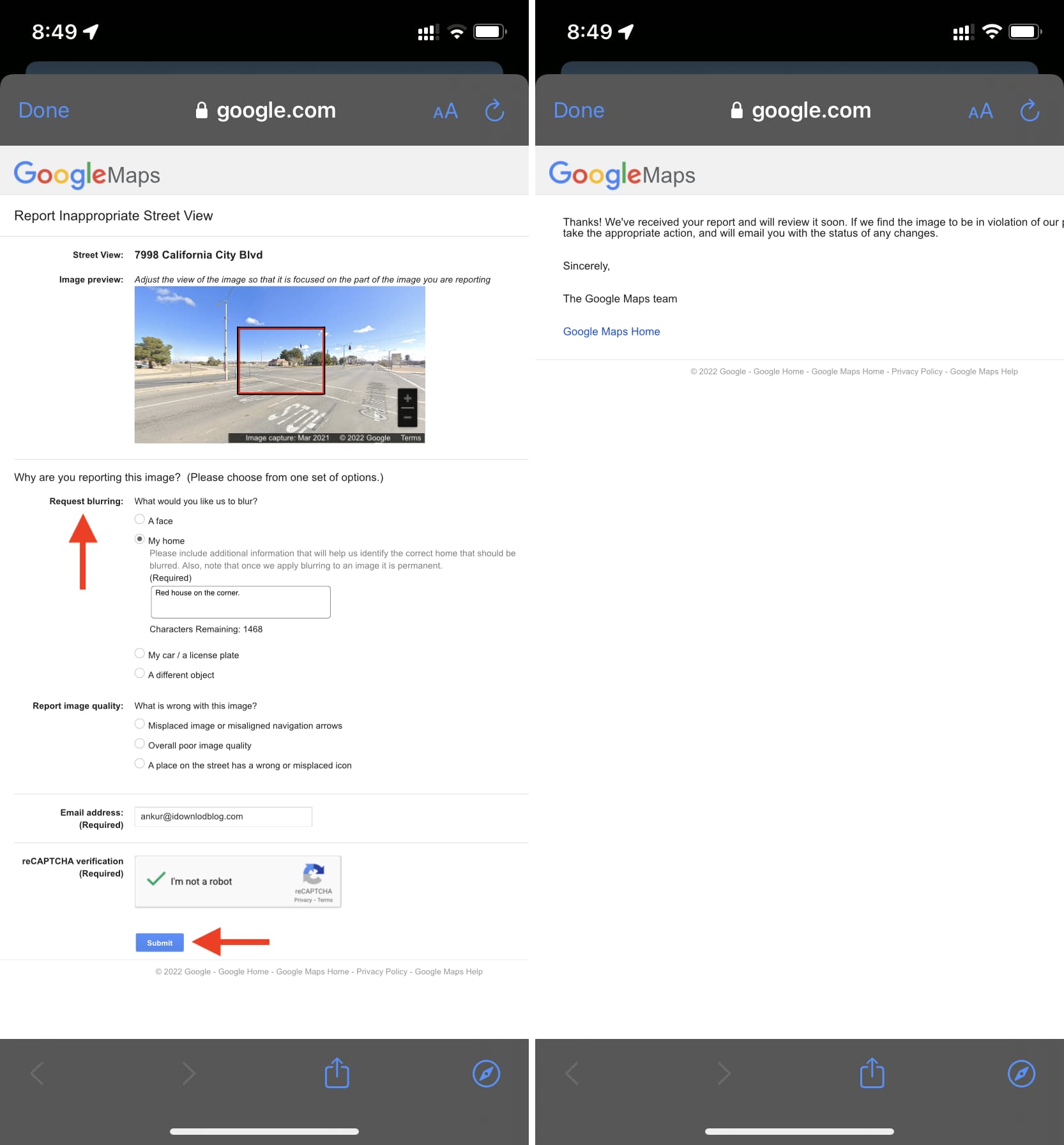Report Inappropriate Street View in Google Maps