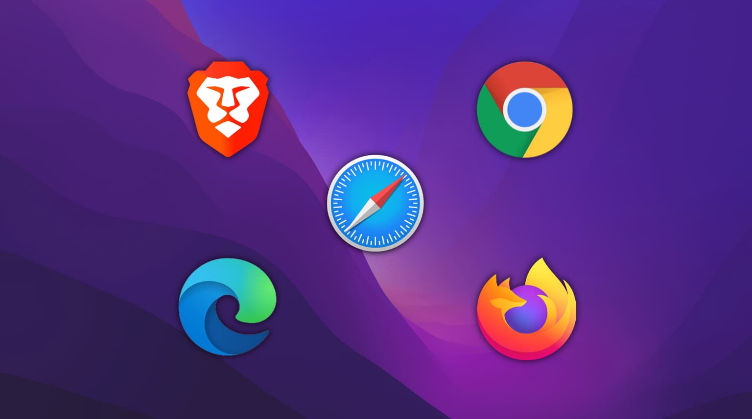 Safari, Chrome, Firefox, Edge, and Brave browser logo on macOS Monterey background