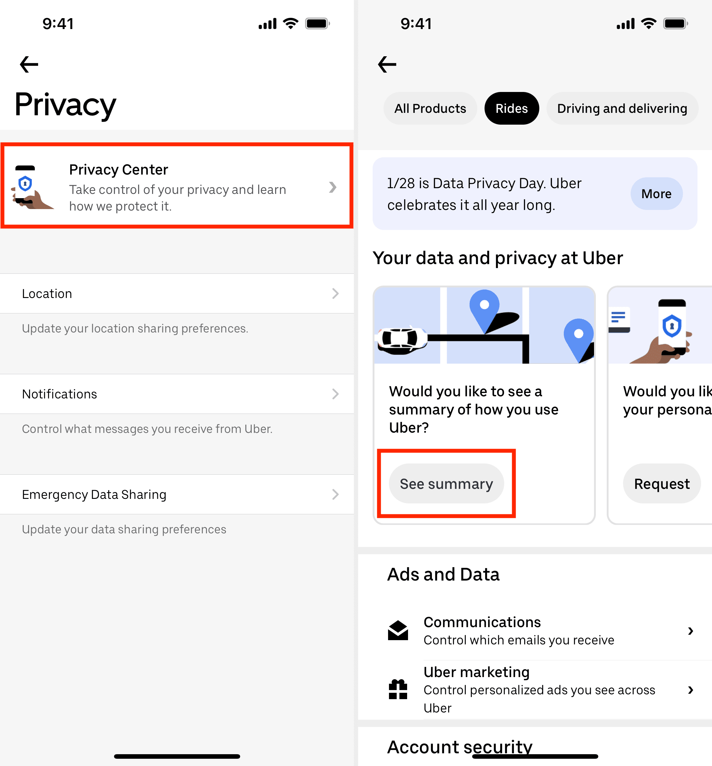 See Summary in Uber Privacy Center
