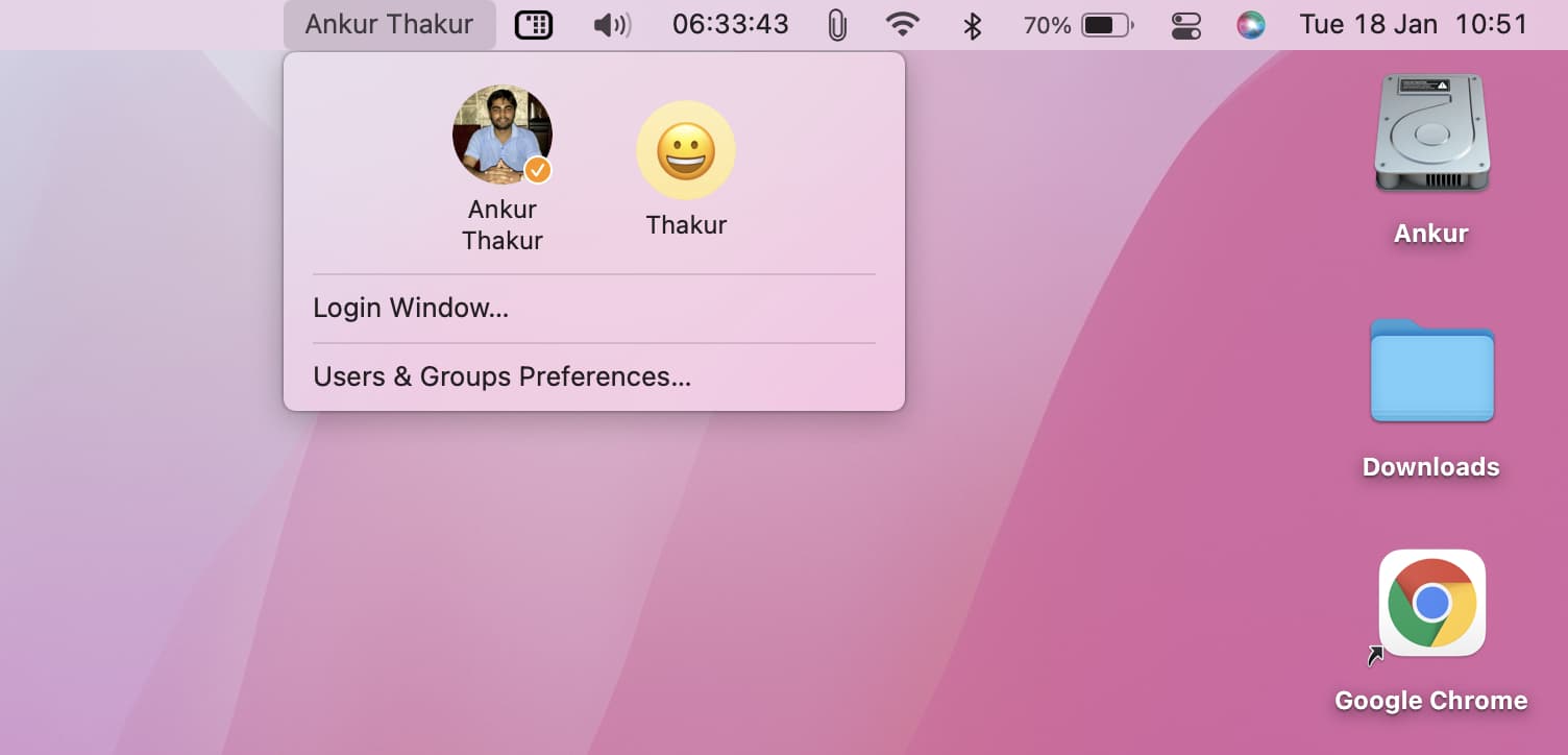Switch users quickly from Mac's menu bar