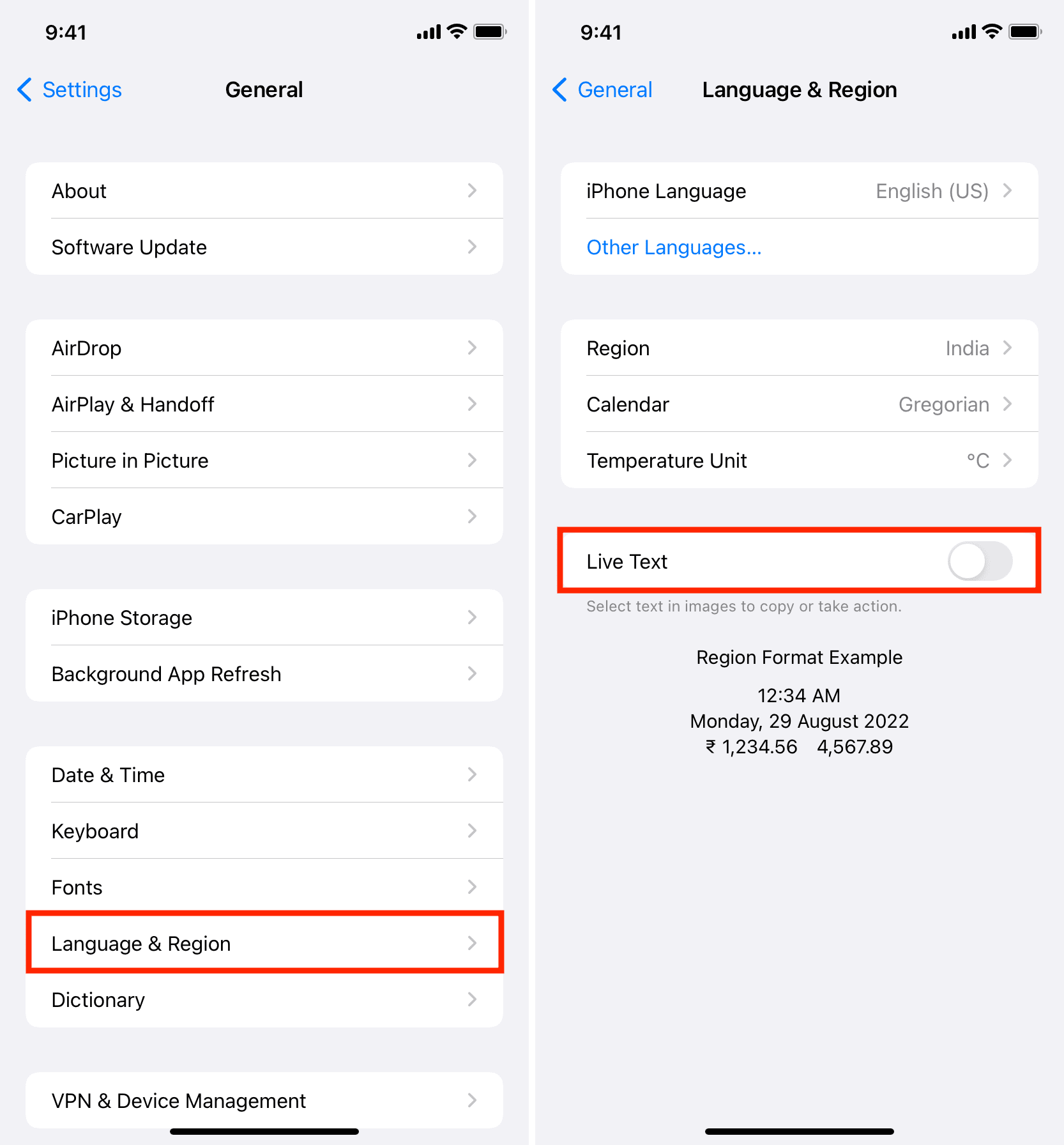Turn off Live Text on iPhone