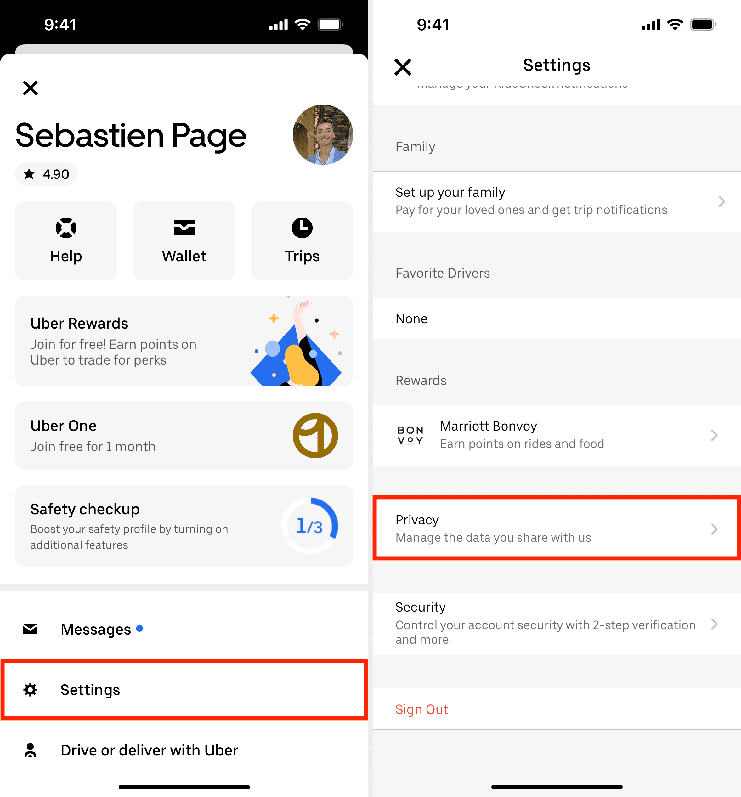 Uber Privacy Settings