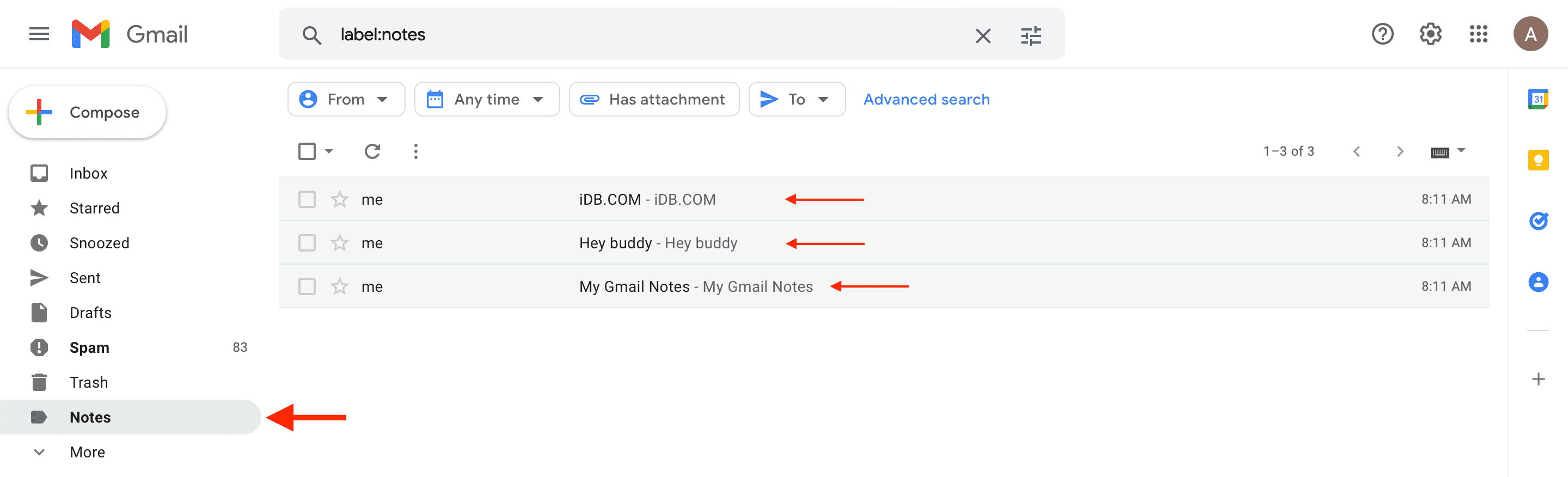 iPhone Notes in Gmail on PC