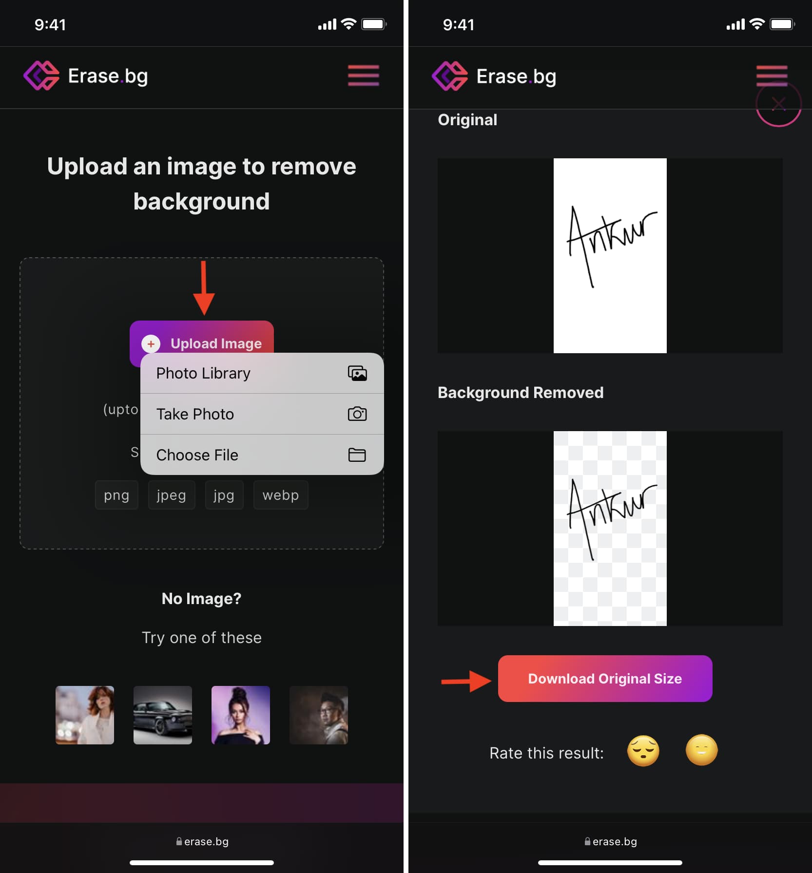 Convert JPEG signature to PNG on iPhone