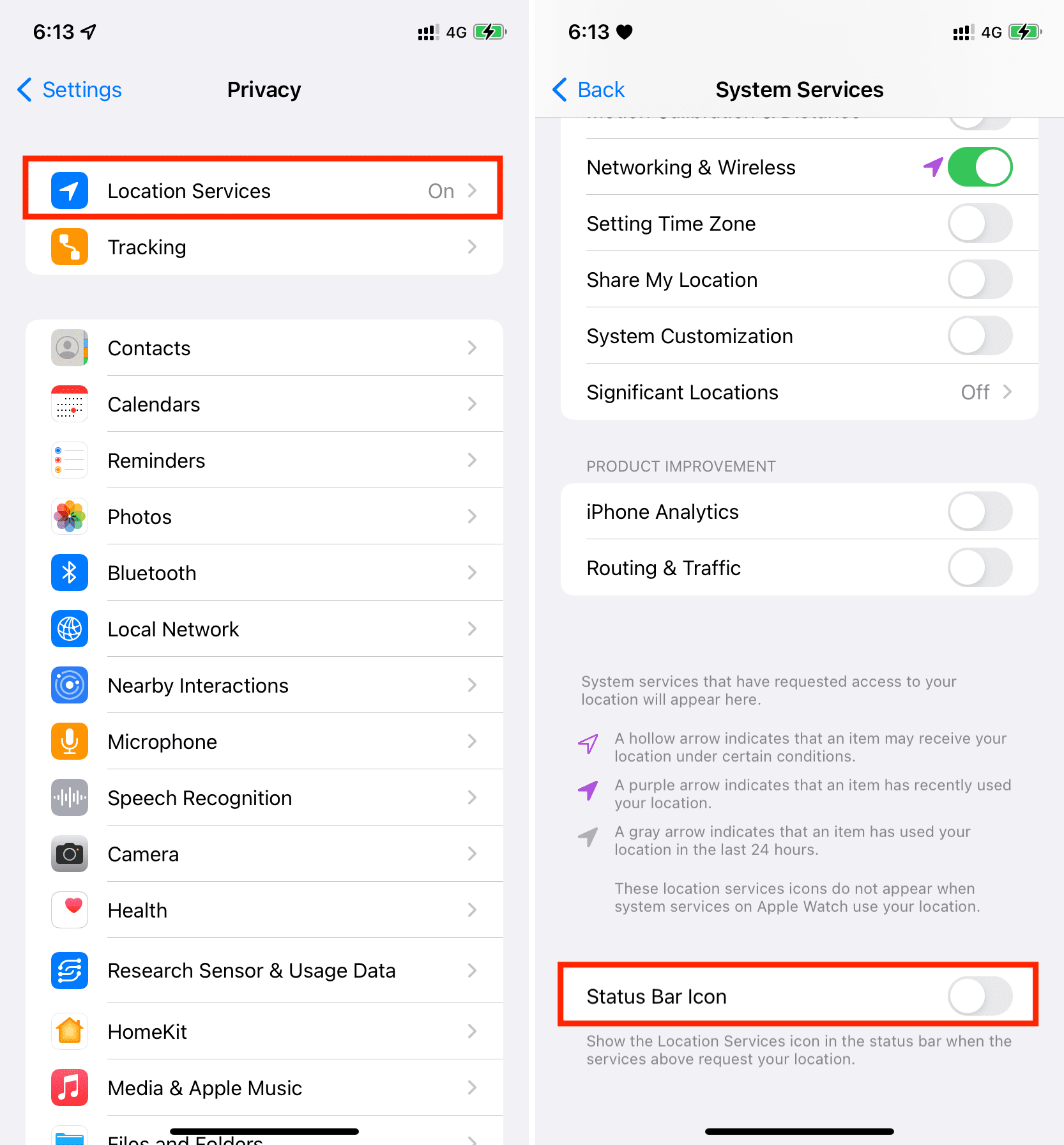 Hide Location Status symbol to show emoji in iPhone status bar