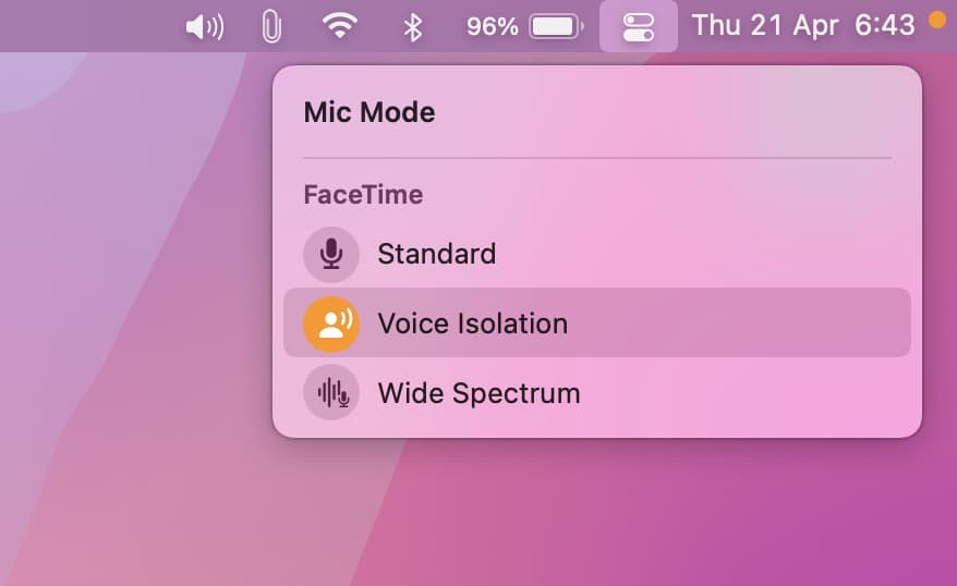 Voice Isolation Mic Mode on Mac to filter background sound on calls