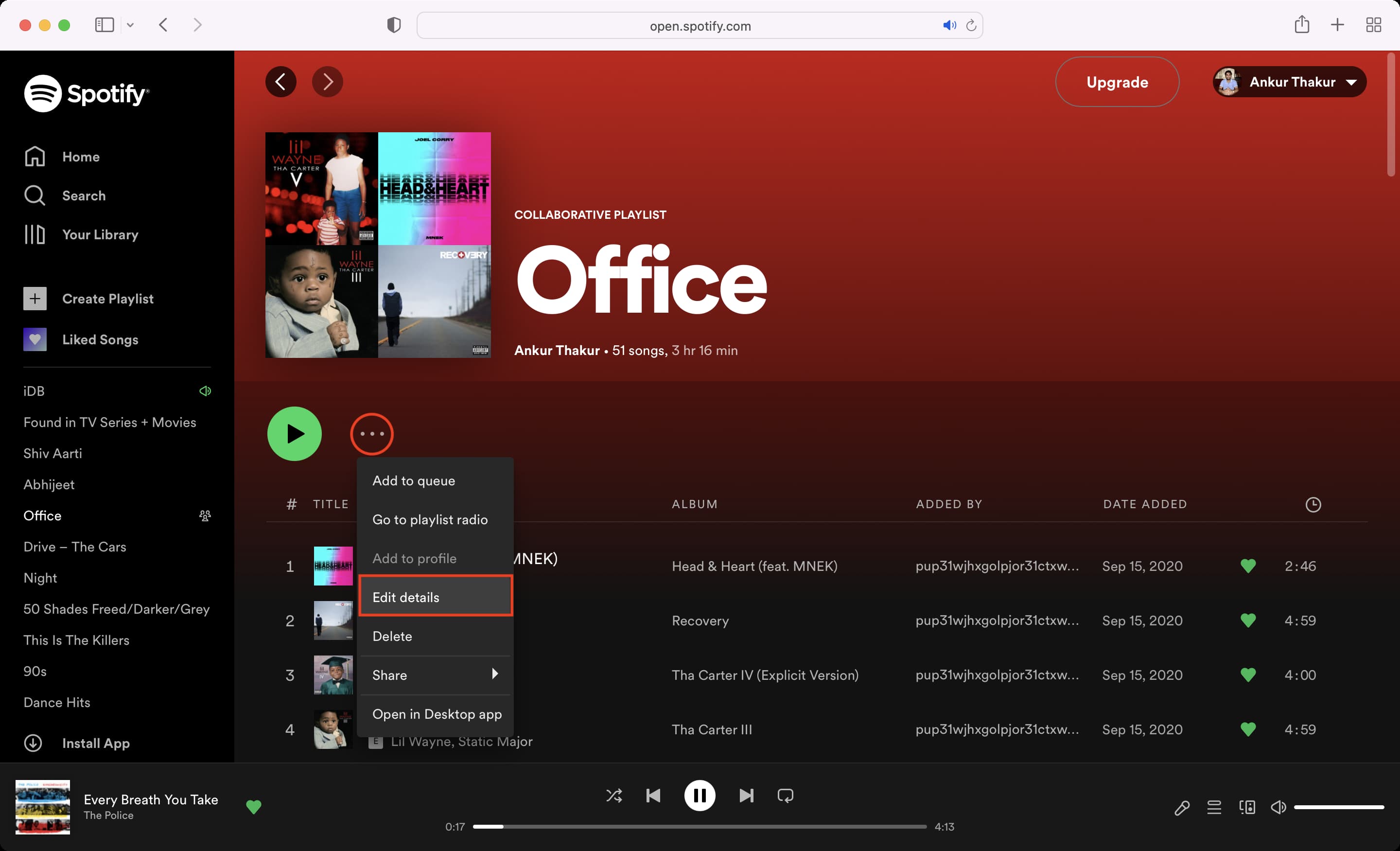 Edit details of Spotify playlist on web