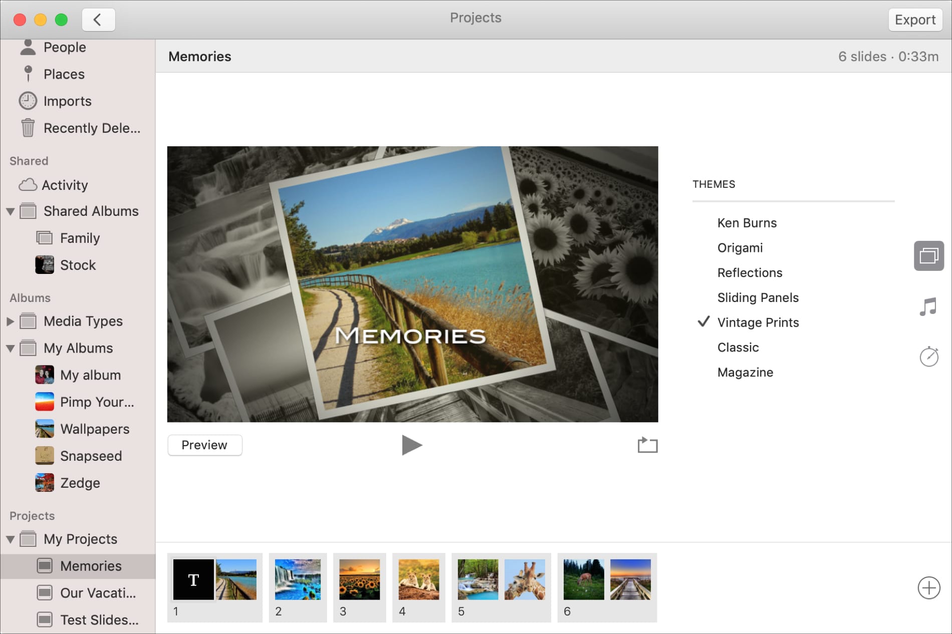 Slideshow Theme in Photos on Mac