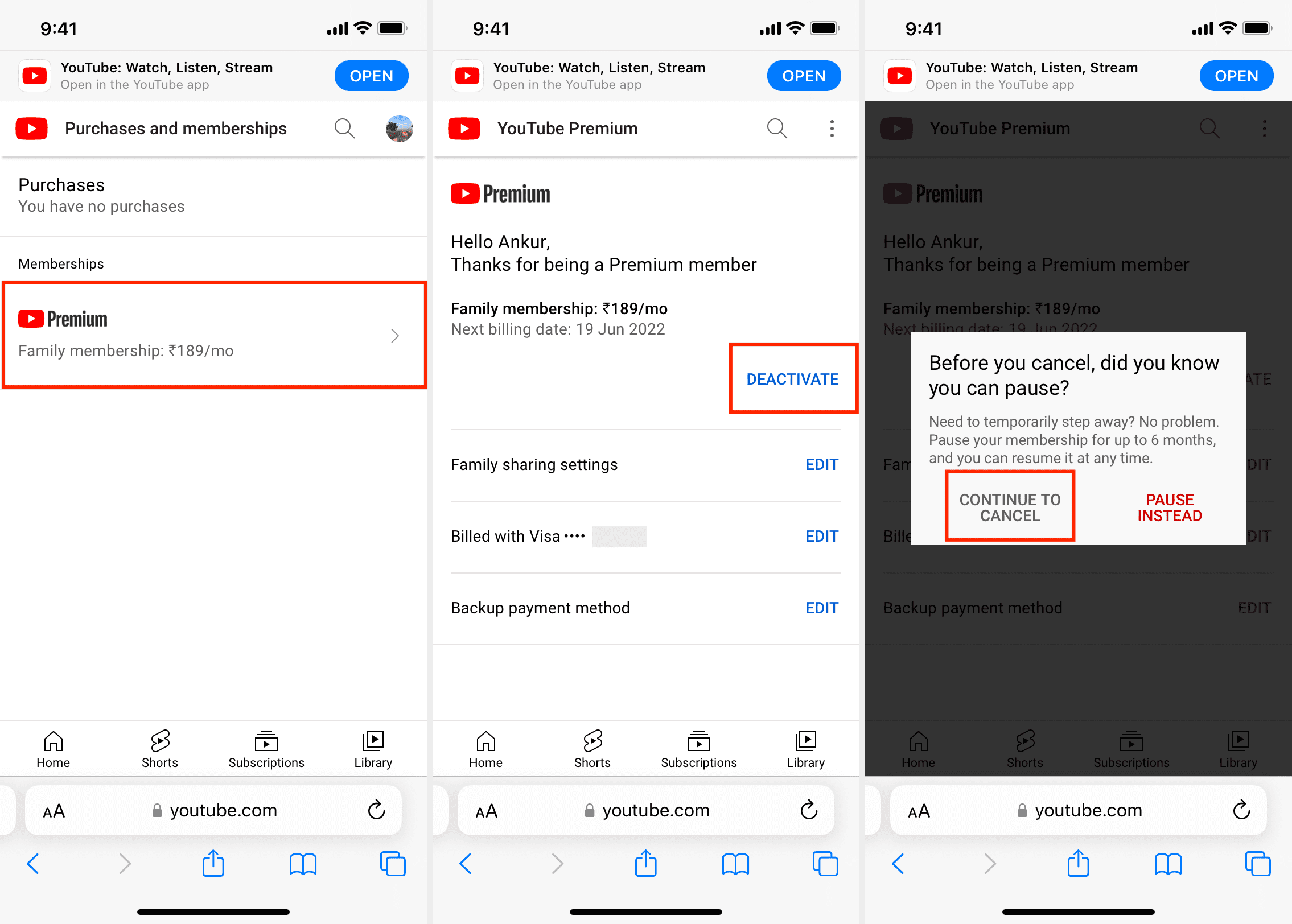 Cancel YouTube Premium from Google on iPhone