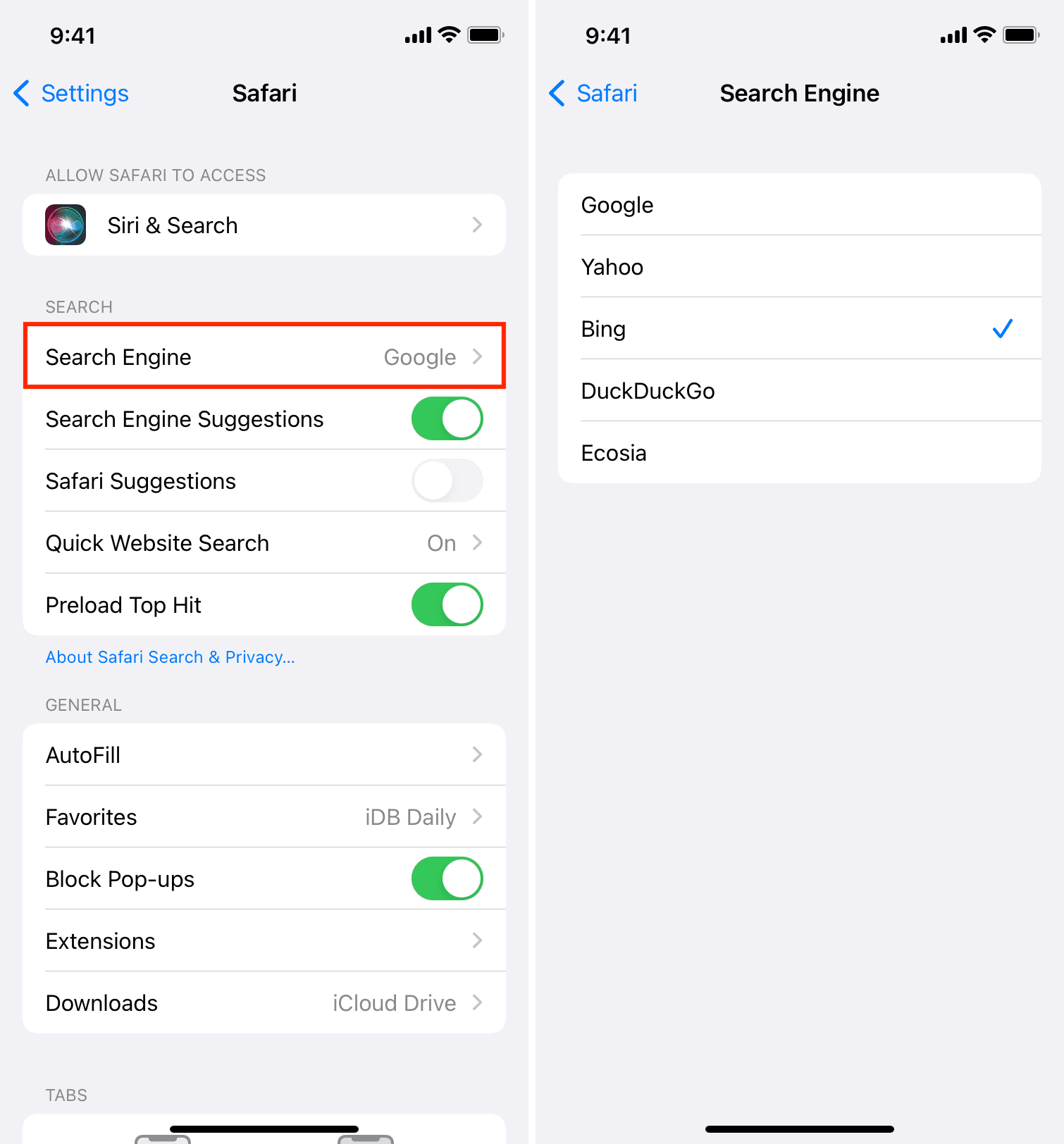 Change Search Engine in Safari on iPhone