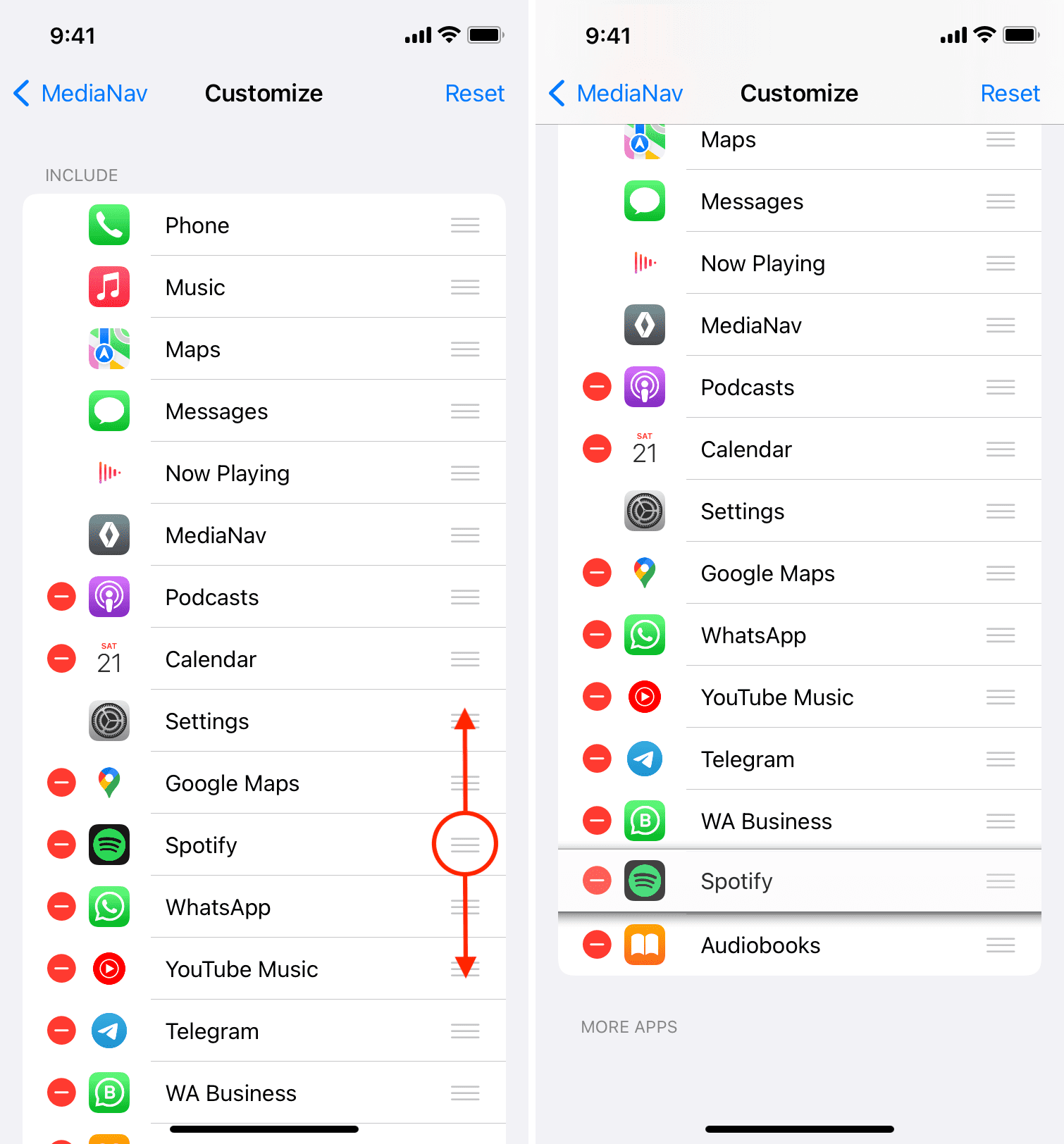 Change the order or arrangement of CarPlay apps