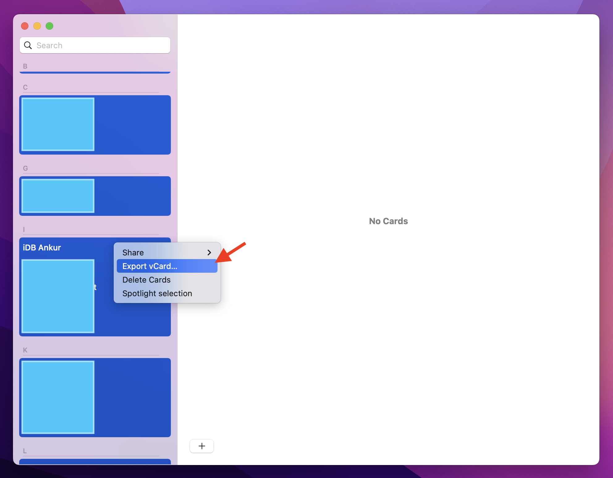 Export vCard Mac Contacts app