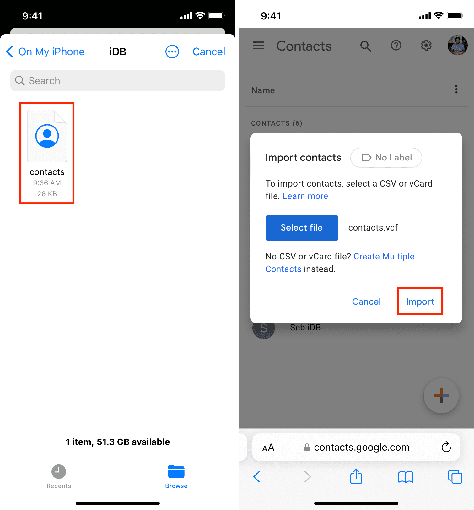 Import vCard to Google Contacts on iPhone