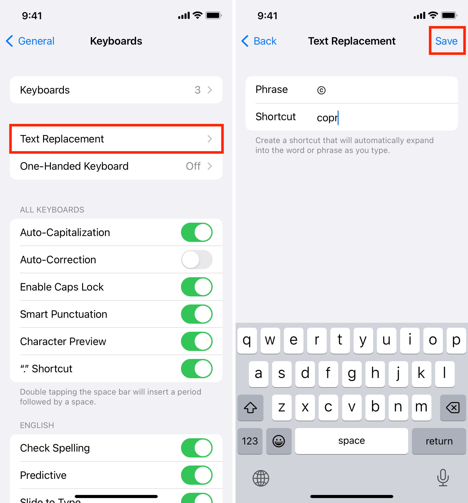 Add copyright symbol to Text Replacement on iPhone