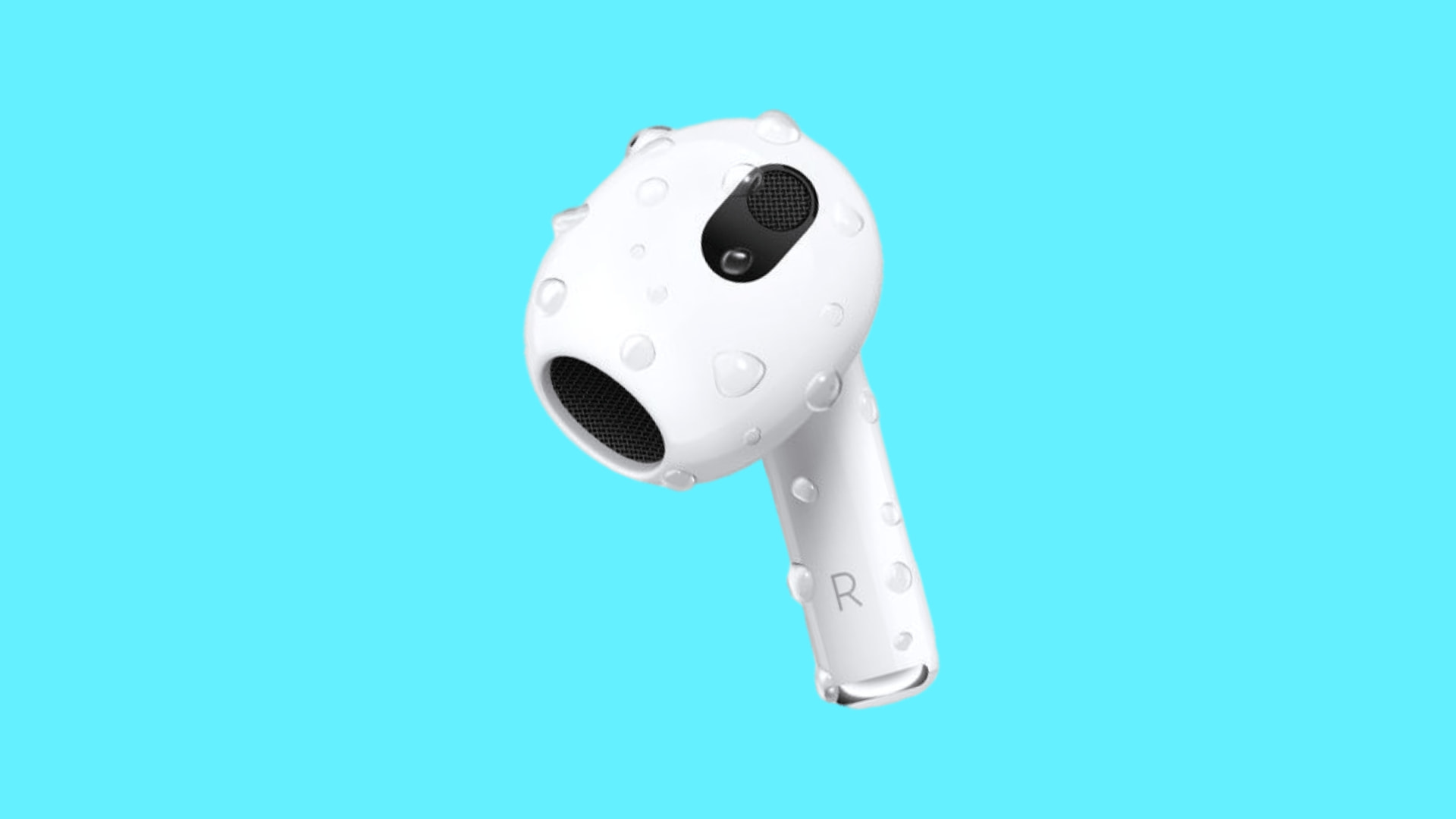 AirPod with water droplets on it