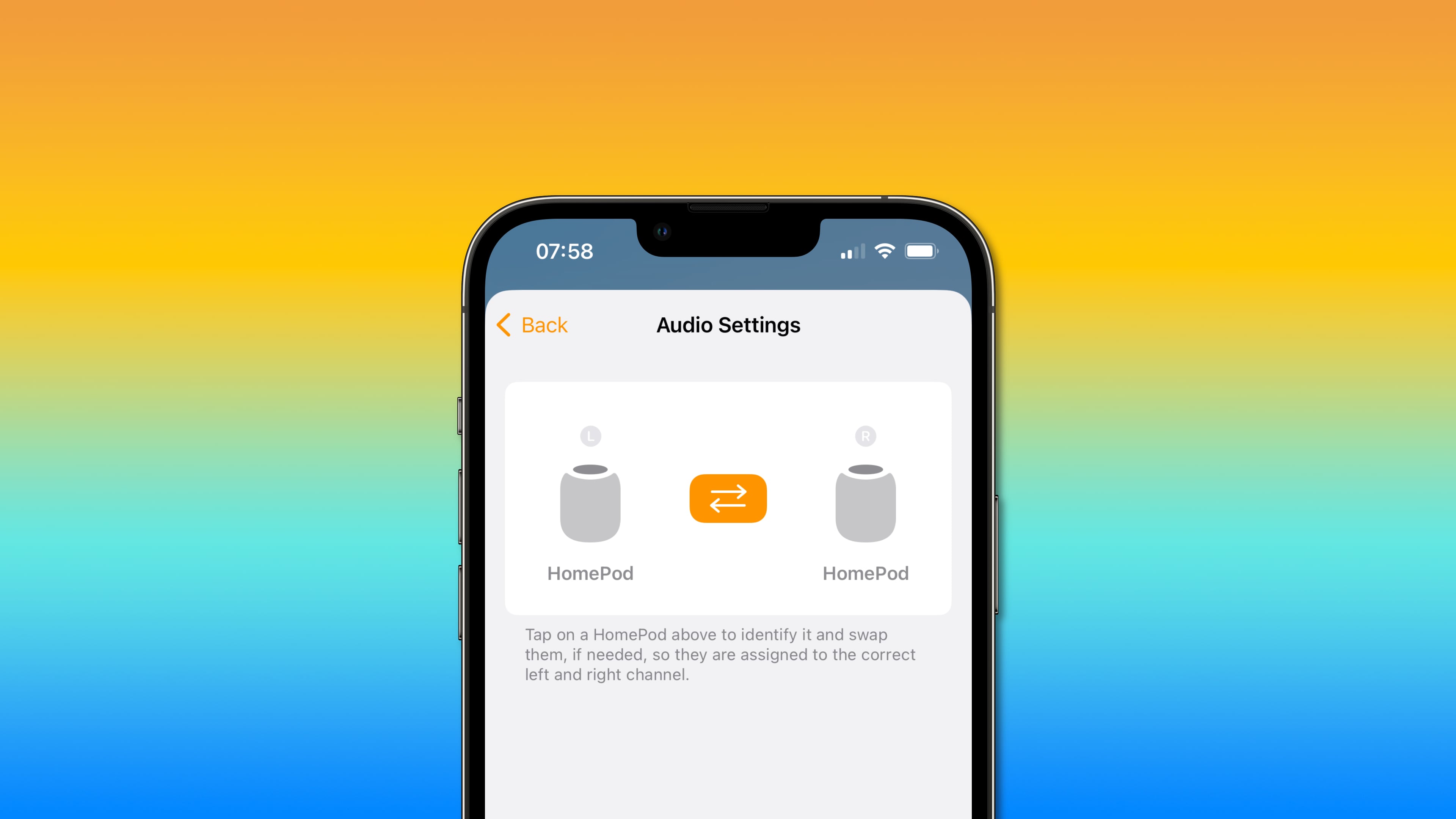 Identifying left and right channel in a HomePod stereo pair using Apple's Home app