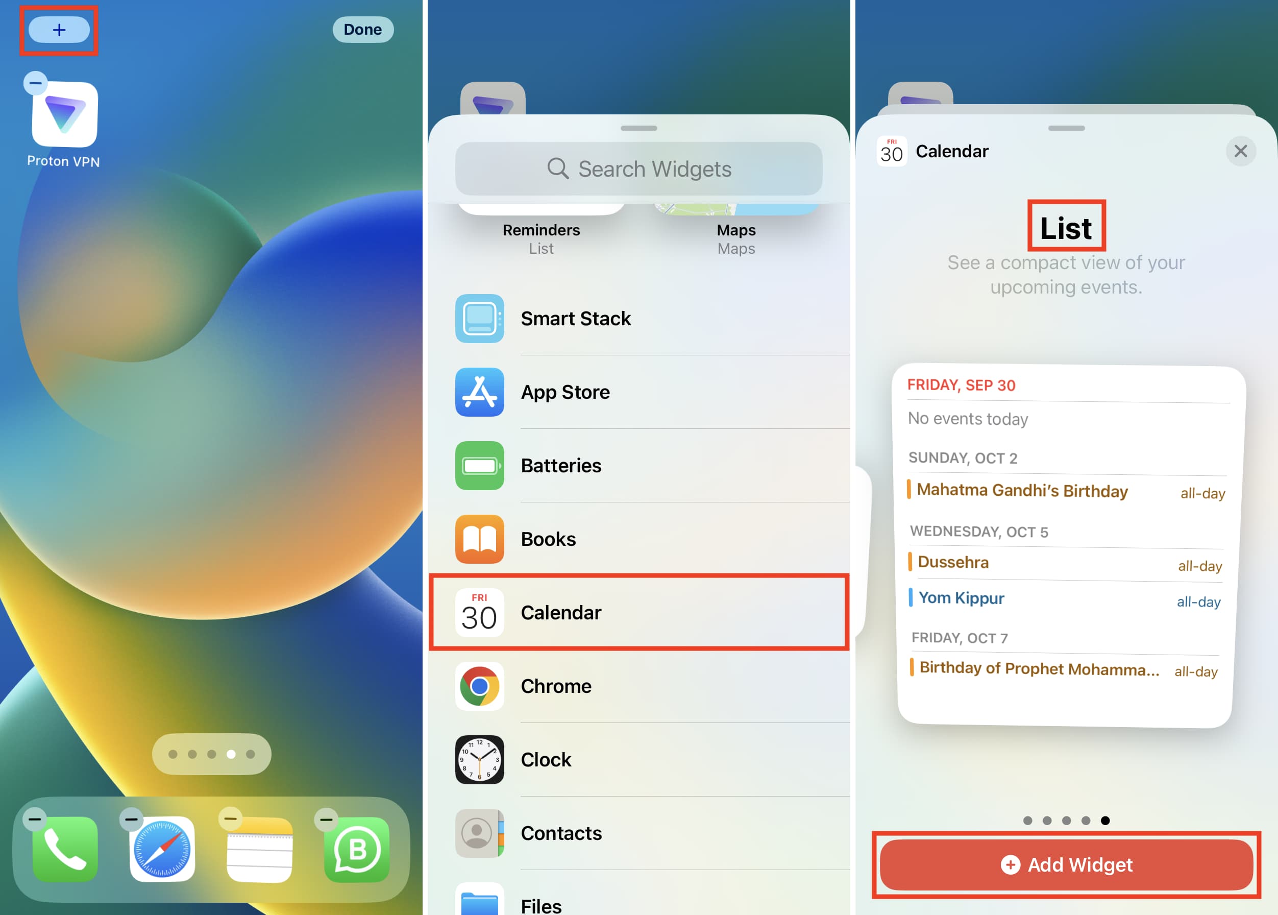 Add List calendar widget to iPhone Home Screen