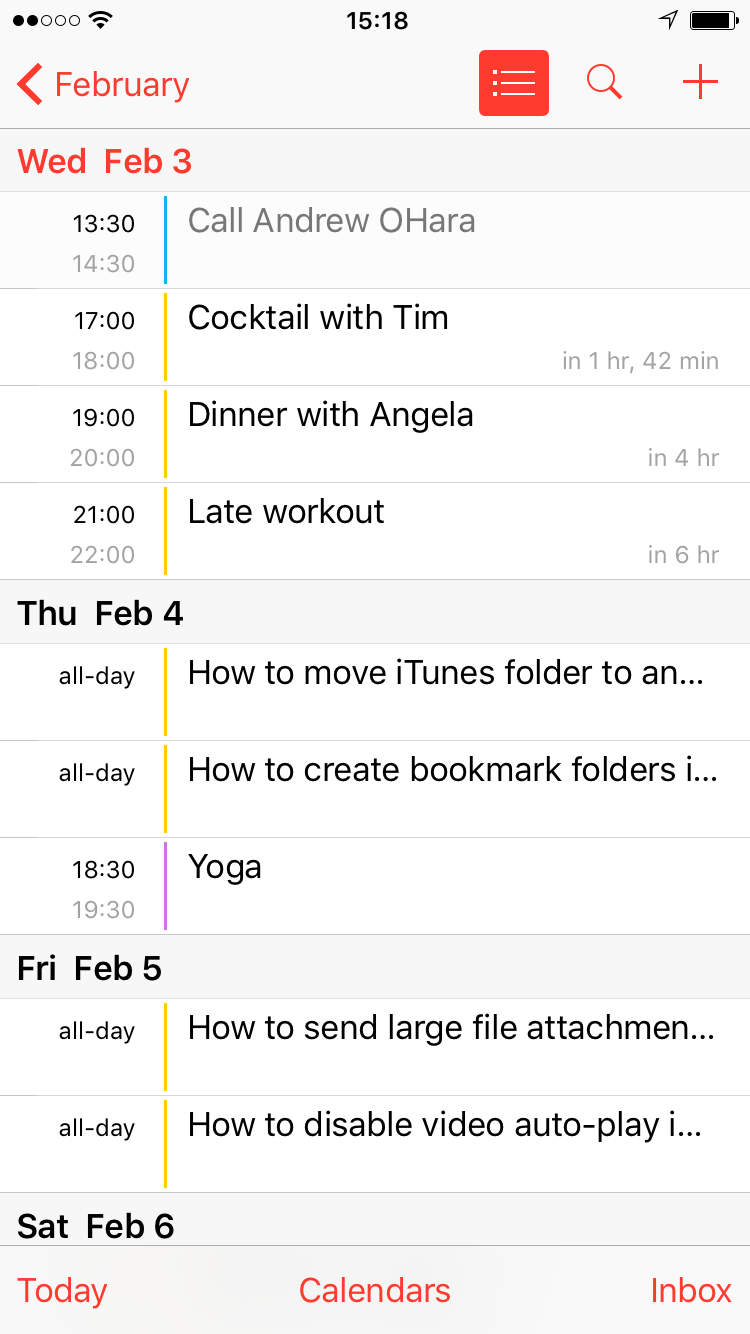 calendar list view on ios