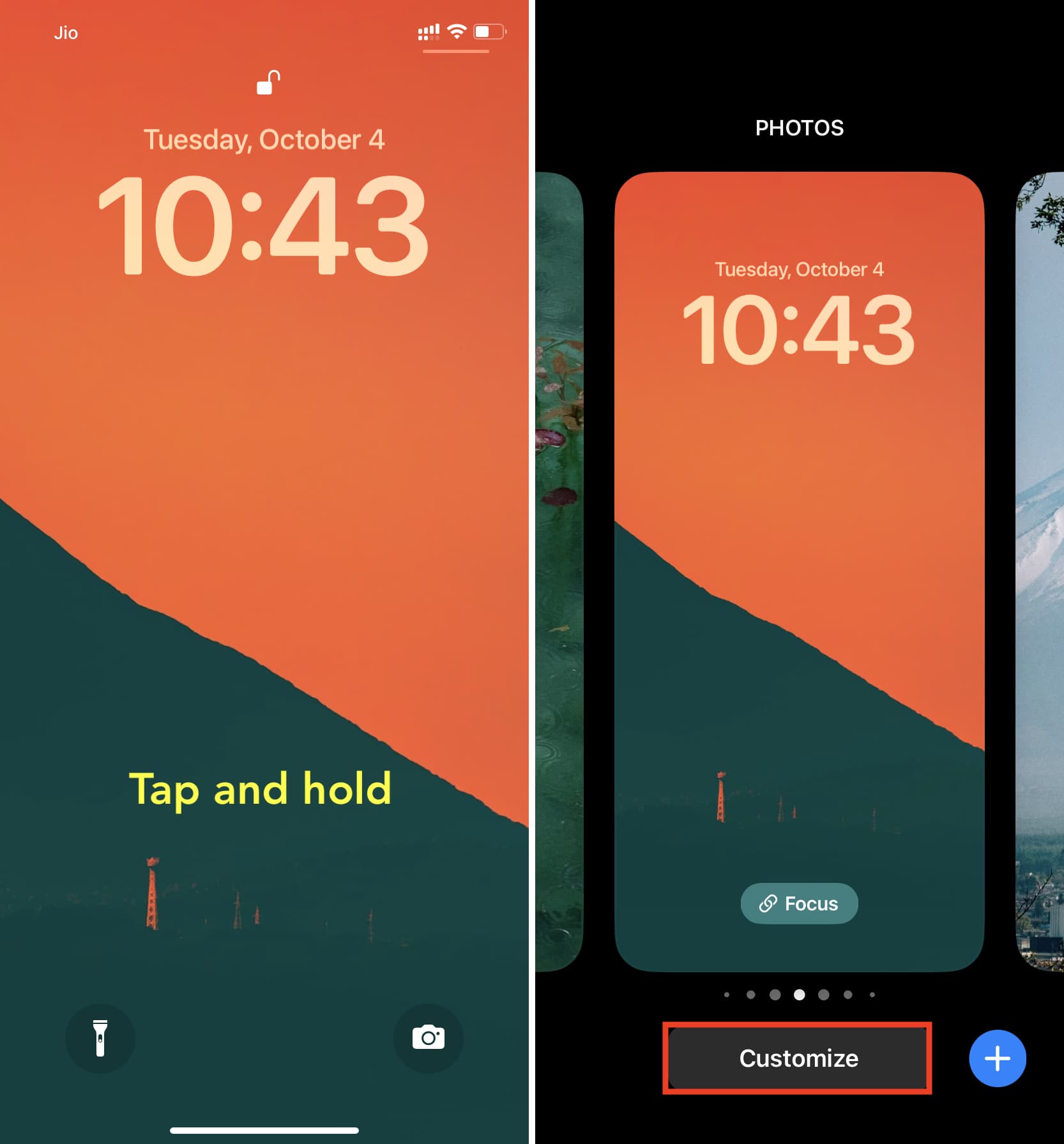 Tap and hold to customize iPhone Lock Screen