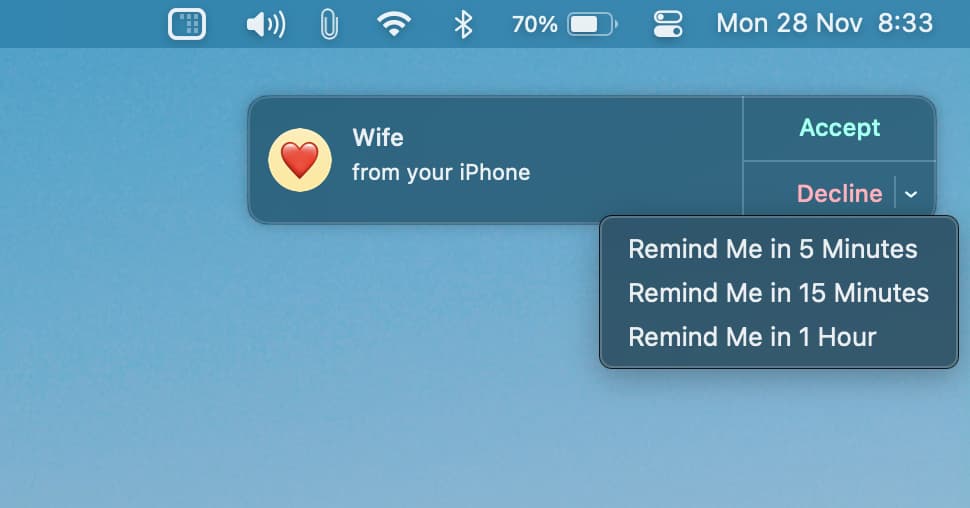 iPhone call banner on Mac