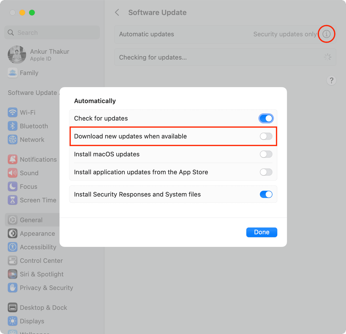 Disable automatic software update on Mac