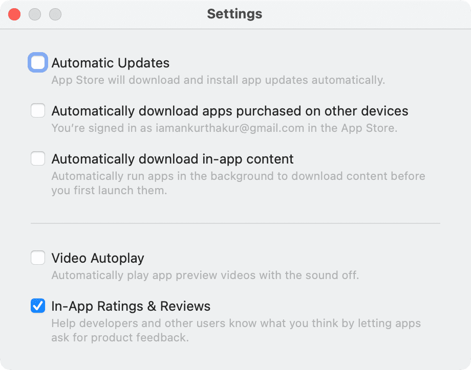 Turn off automatic updates for Mac App Store